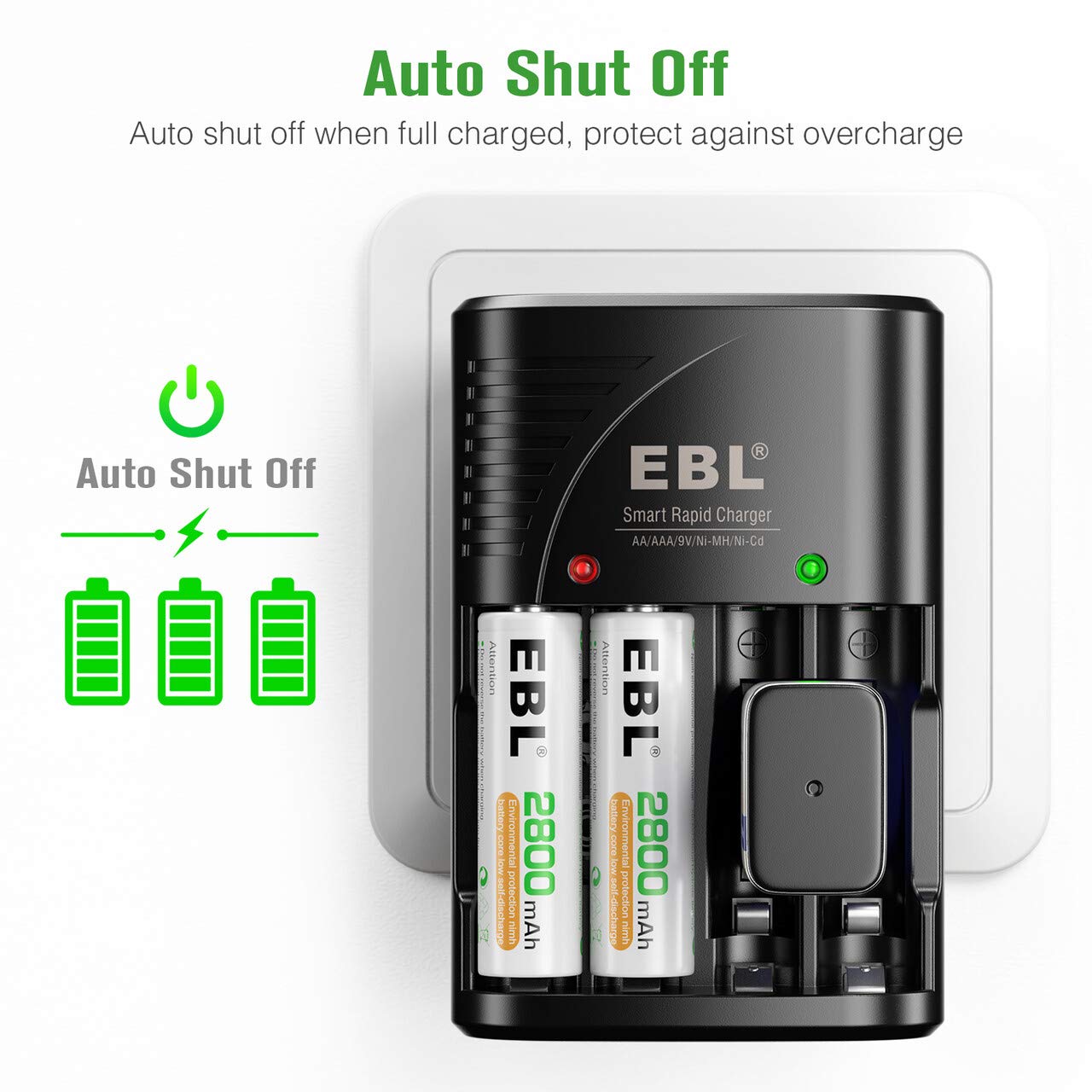 Foto 8 pulgar | Cargador De Batería Ebl Recargable Aa 2800 Mah  Paquete De 4 Con 9 V - Venta Internacional.