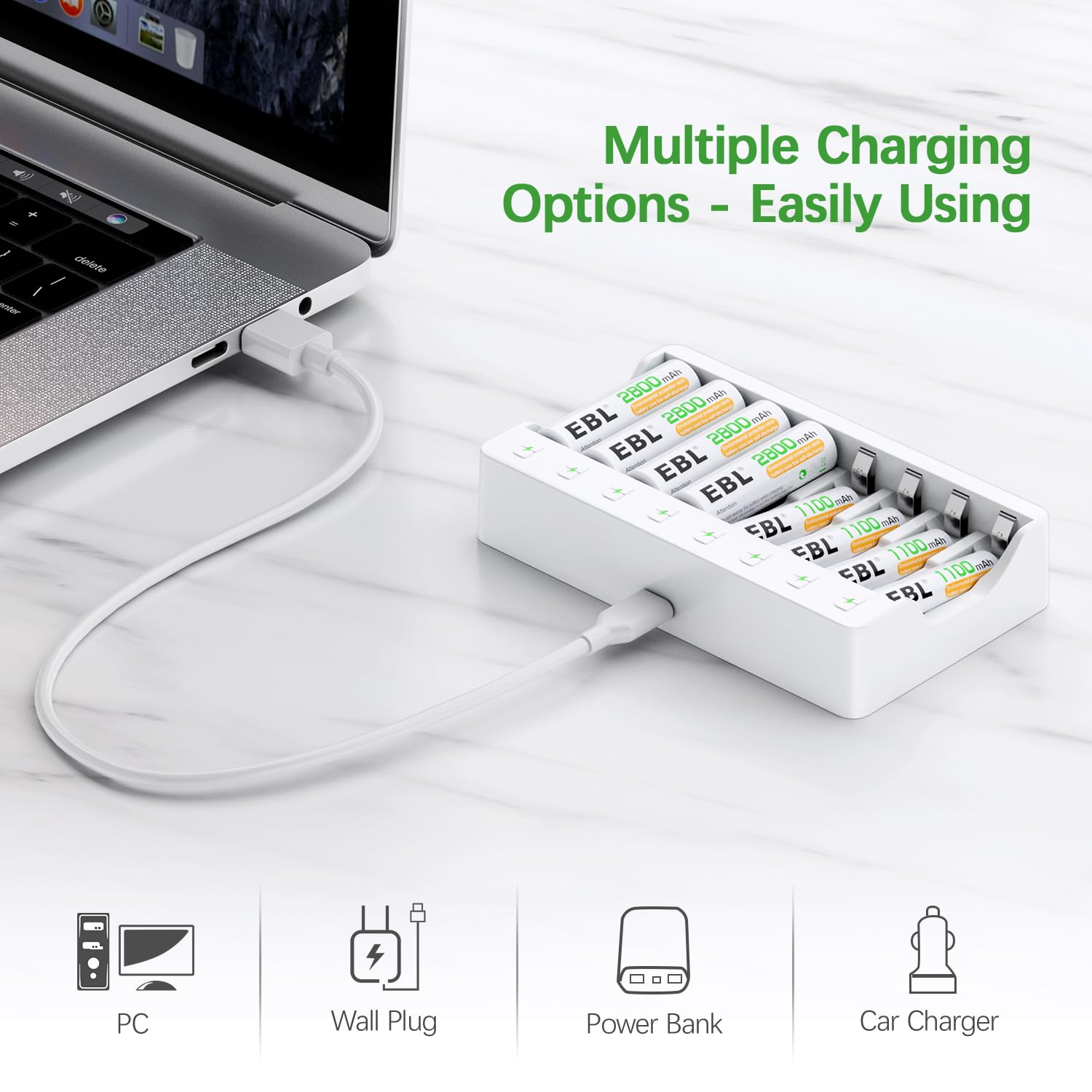 Foto 7 pulgar | Pilas Recargables Ebl 2800 Mah Aa (paquete De 4) + 1100 Mah Aaa (paquete De 4) - Venta Internacional.