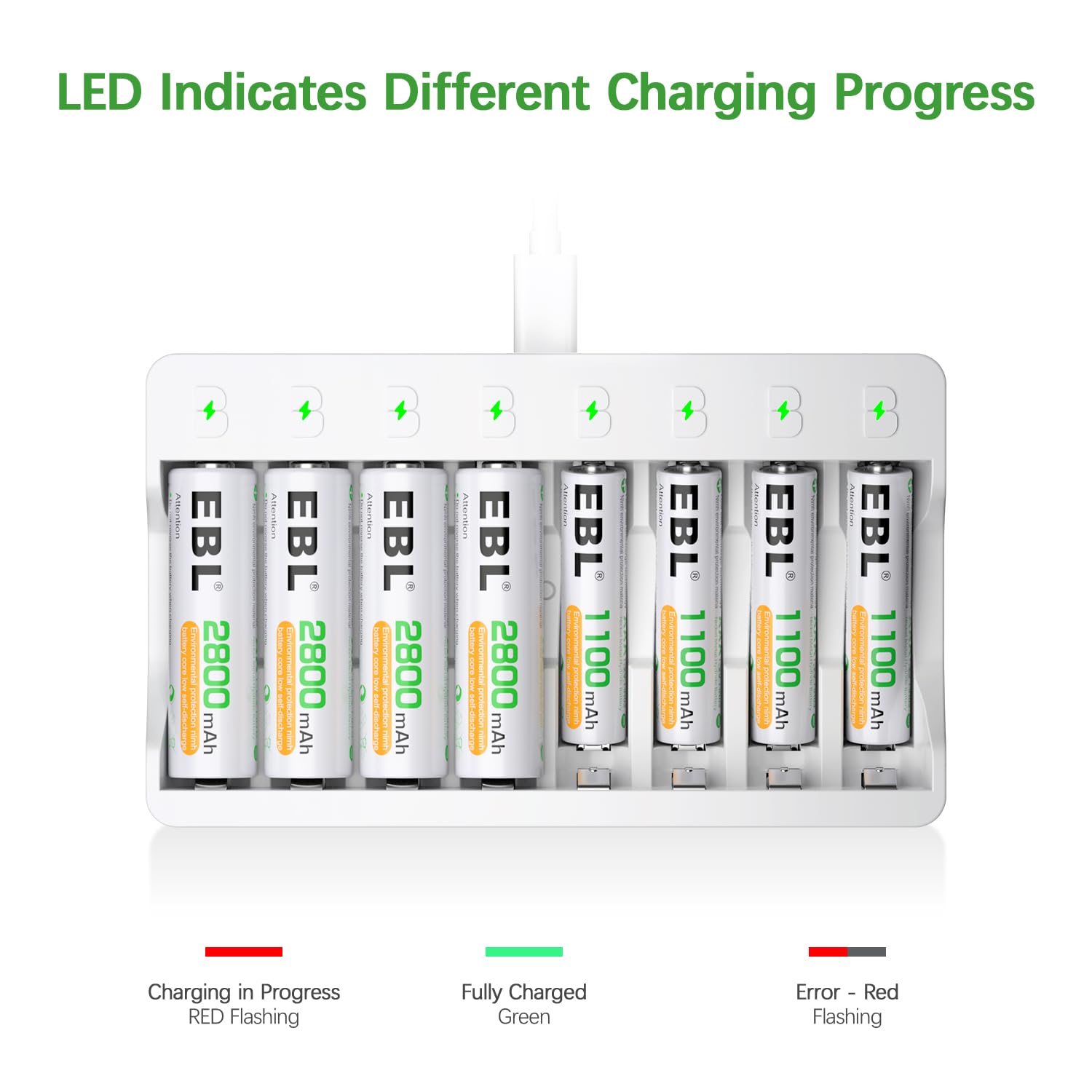 Foto 8 pulgar | Pilas Recargables Ebl 2800 Mah Aa (paquete De 4) + 1100 Mah Aaa (paquete De 4) - Venta Internacional.