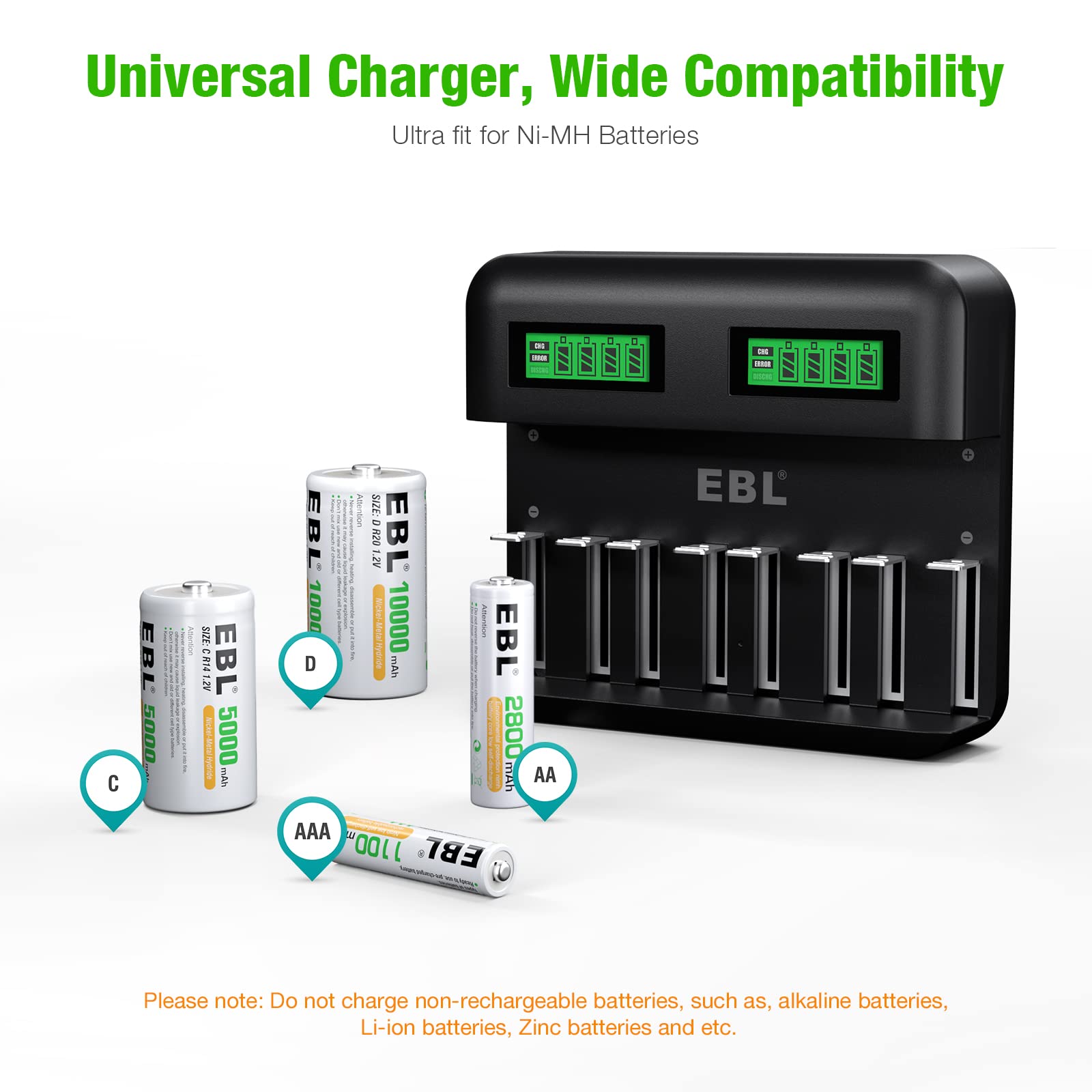 Foto 3 | Baterías Recargables Y Cargador Ebl De 10000 Mah D  Paquete De 4 - Venta Internacional.