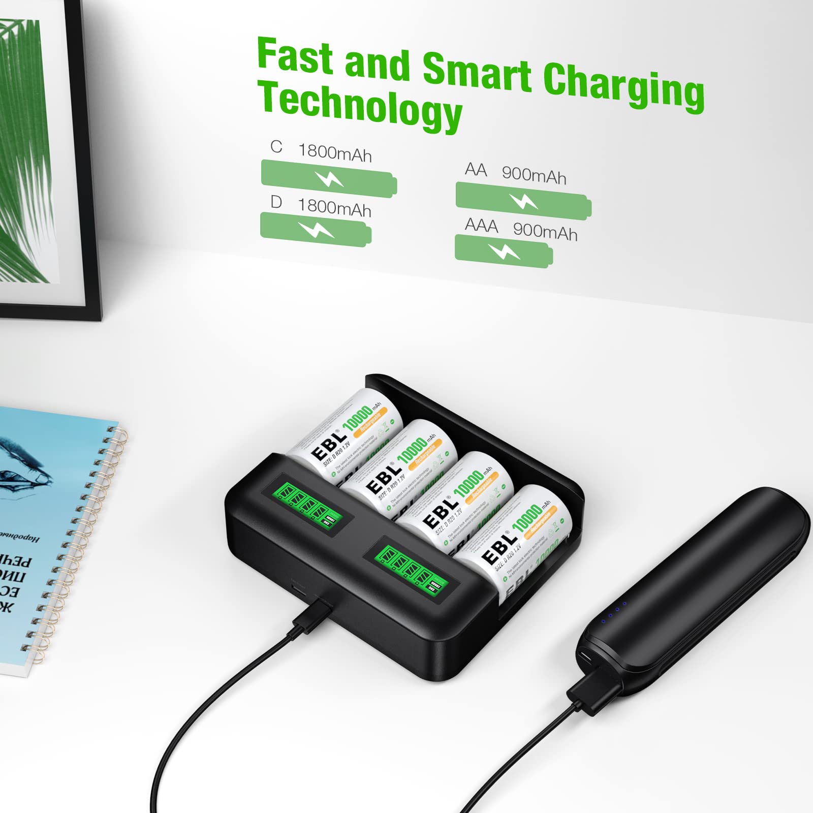 Foto 5 | Baterías Recargables Y Cargador Ebl De 10000 Mah D  Paquete De 4 - Venta Internacional.