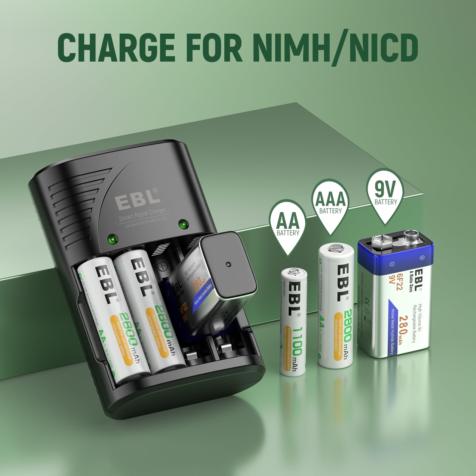 Foto 4 pulgar | Cargador De Batería Ebl Recargable Aa 2800 Mah  Paquete De 8 Con 9 V - Venta Internacional.