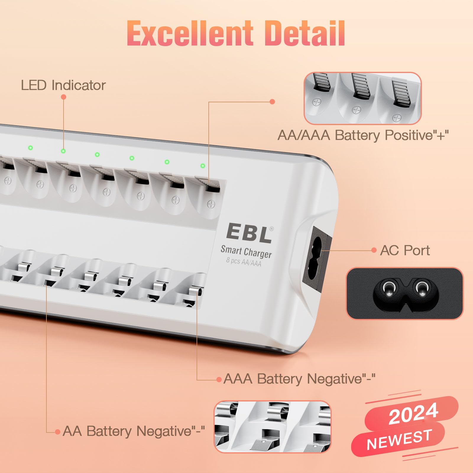 Foto 5 pulgar | Cargador De Batería Ebl C9042w Mejorado 808 Con 4 Aa 2800 Mah Y 4 Aaa 1100 Mah - Venta Internacional.