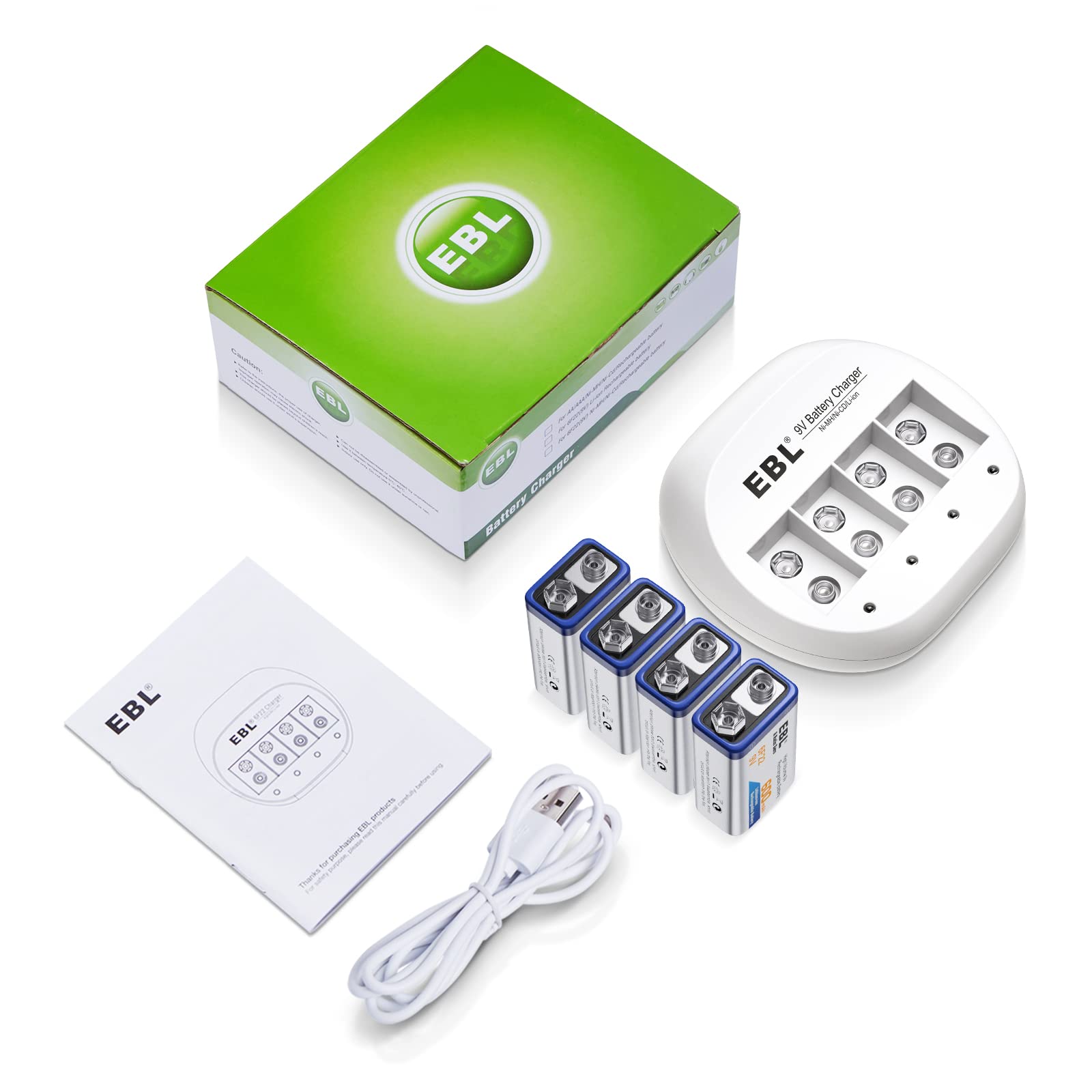 Foto 8 pulgar | Cargador De Batería Ebl De 4 Compartimentos  9 V  Iones De Litio Con 4 X 600 Mah - Venta Internacional.