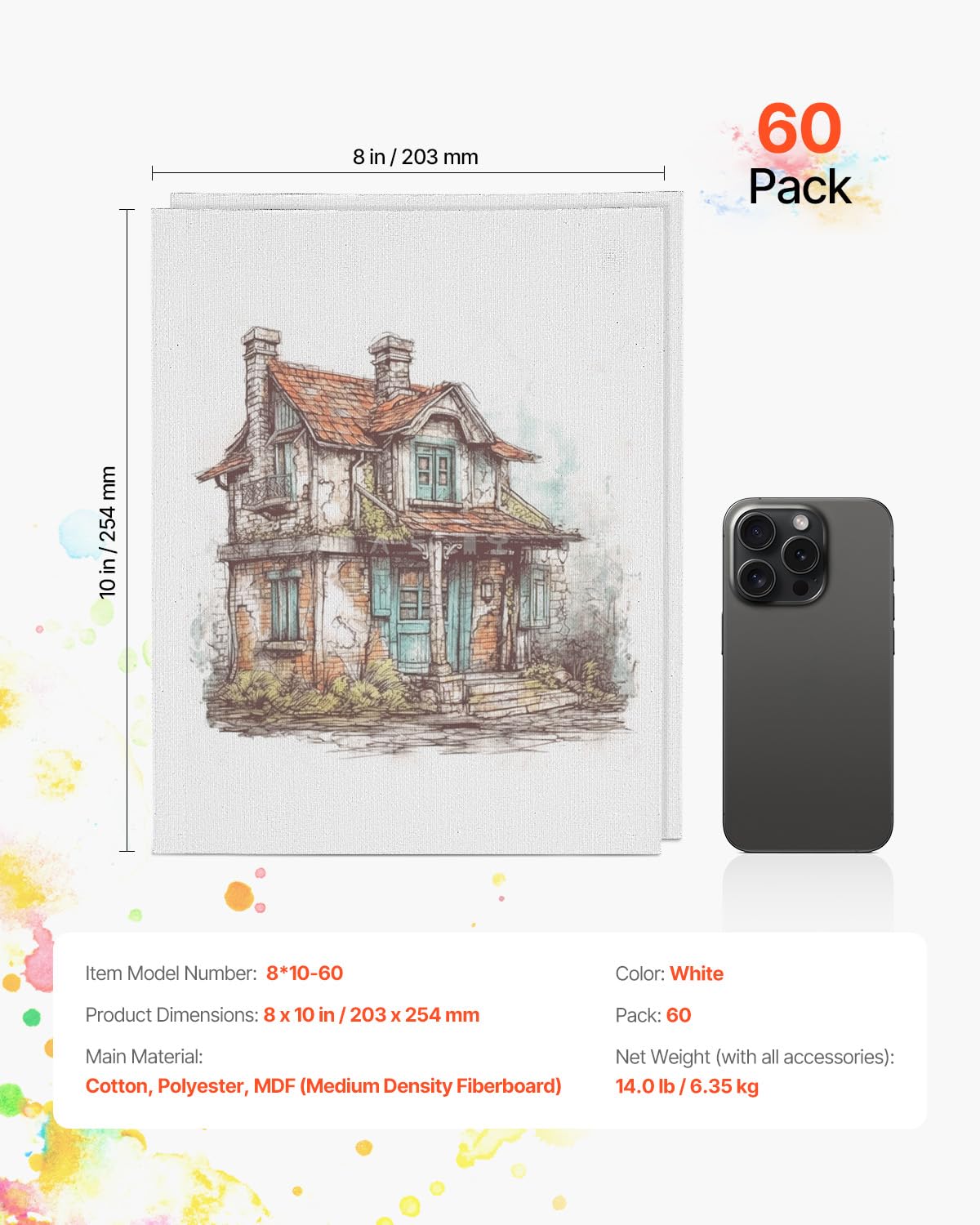 Foto 7 | Tableros De Lona Vevor, 20 X 25 Cm, Color Blanco, 60 Unidades, Para Acrílico Y Óleo - Venta Internacional.