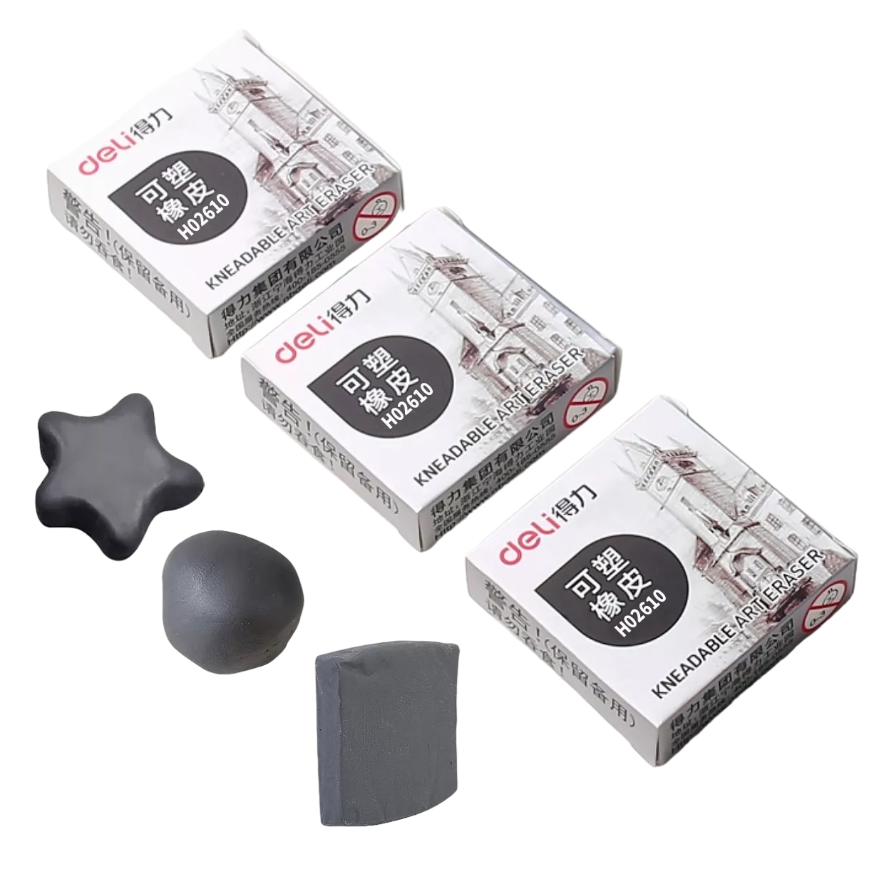 Deli Goma Moldeable De Borrador Juego De 3 Piezas Gris $409