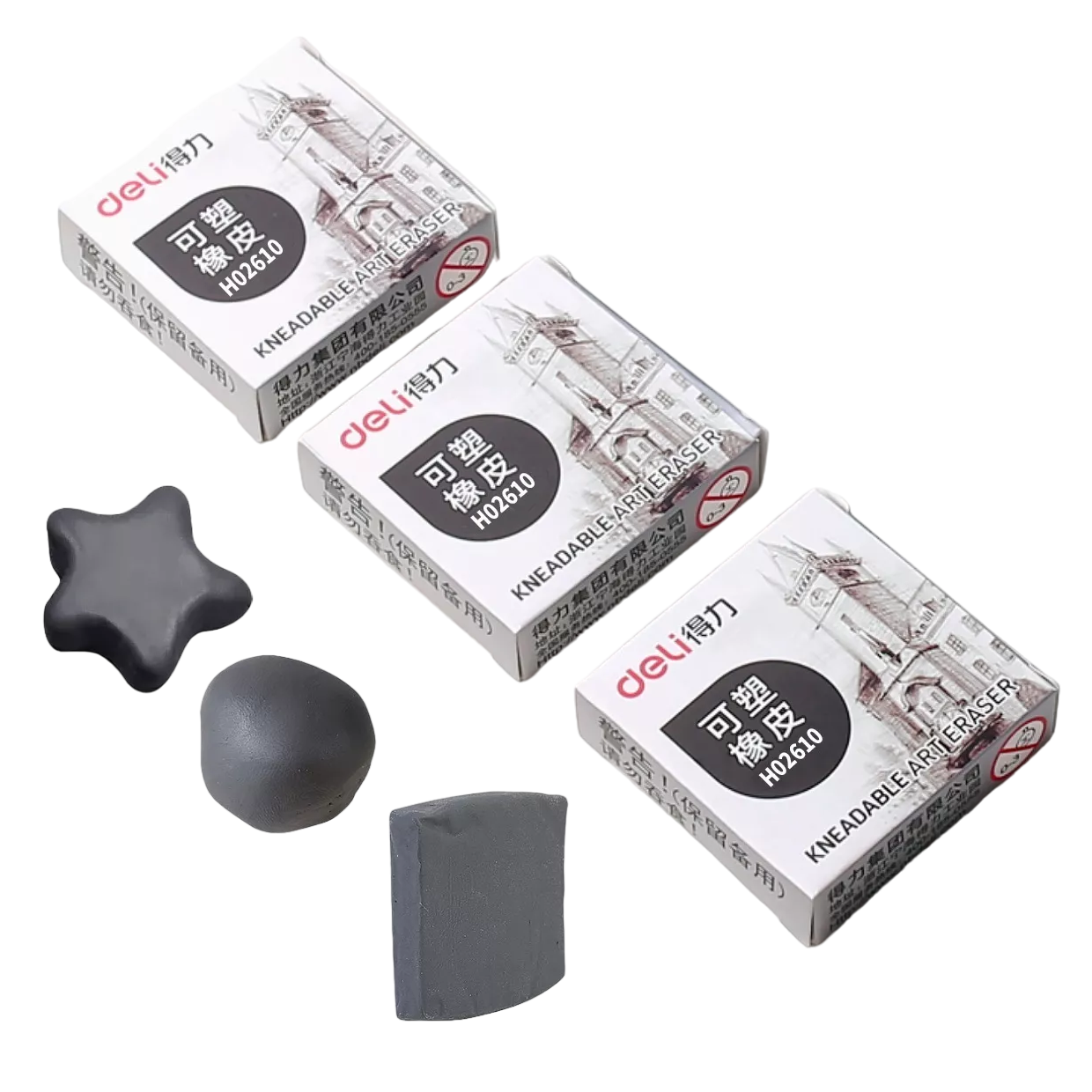 Foto 2 pulgar | Deli Goma Moldeable De Borrador Juego De 3 Piezas Gris