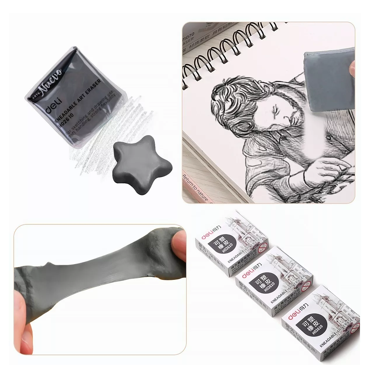 Foto 5 pulgar | Deli Goma Moldeable De Borrador Juego De 3 Piezas Gris