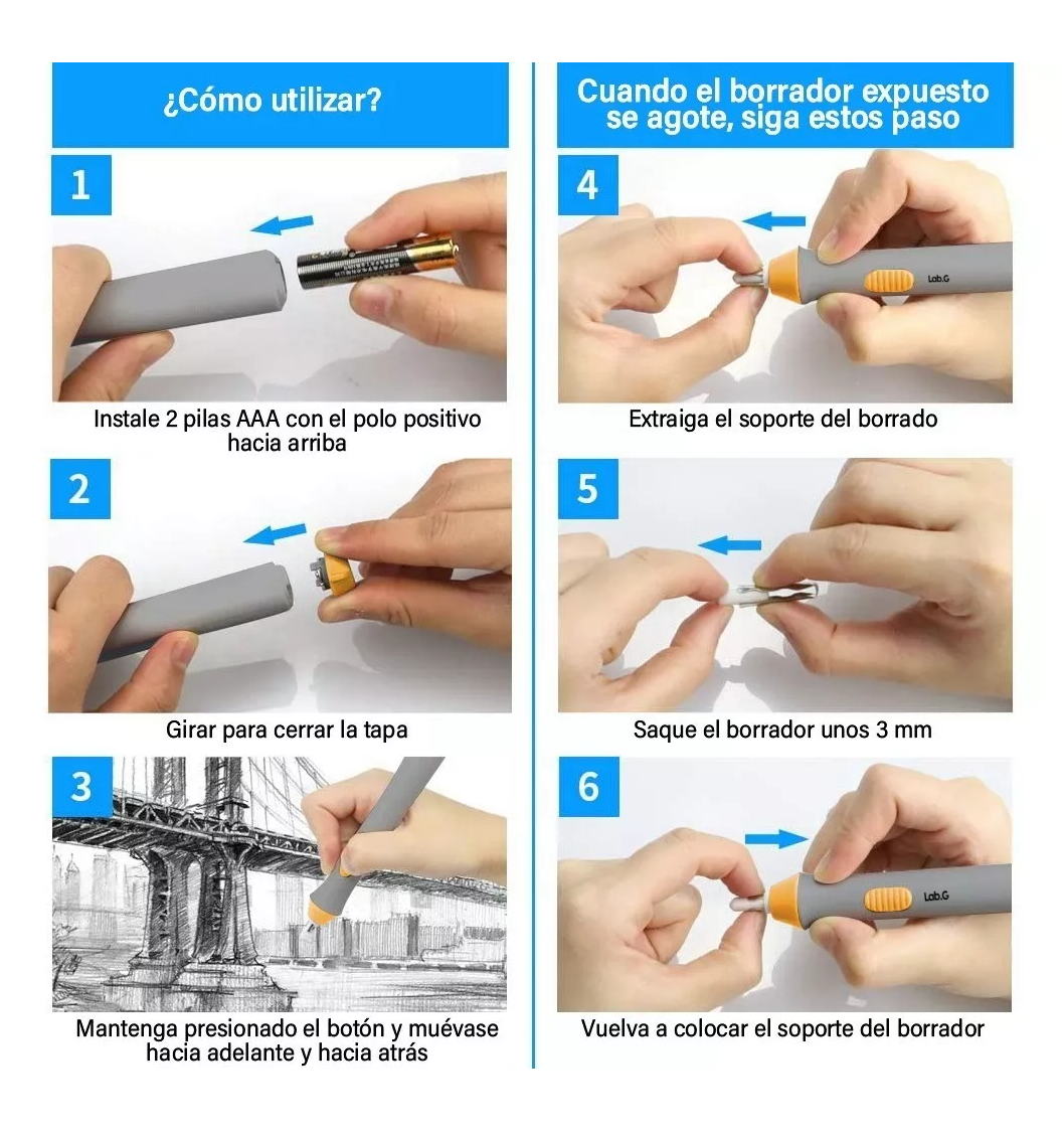 Foto 5 pulgar | Borrador Electrico Dibujo De Lápiz Ajustable 230 Repuestos Gris/amarillo
