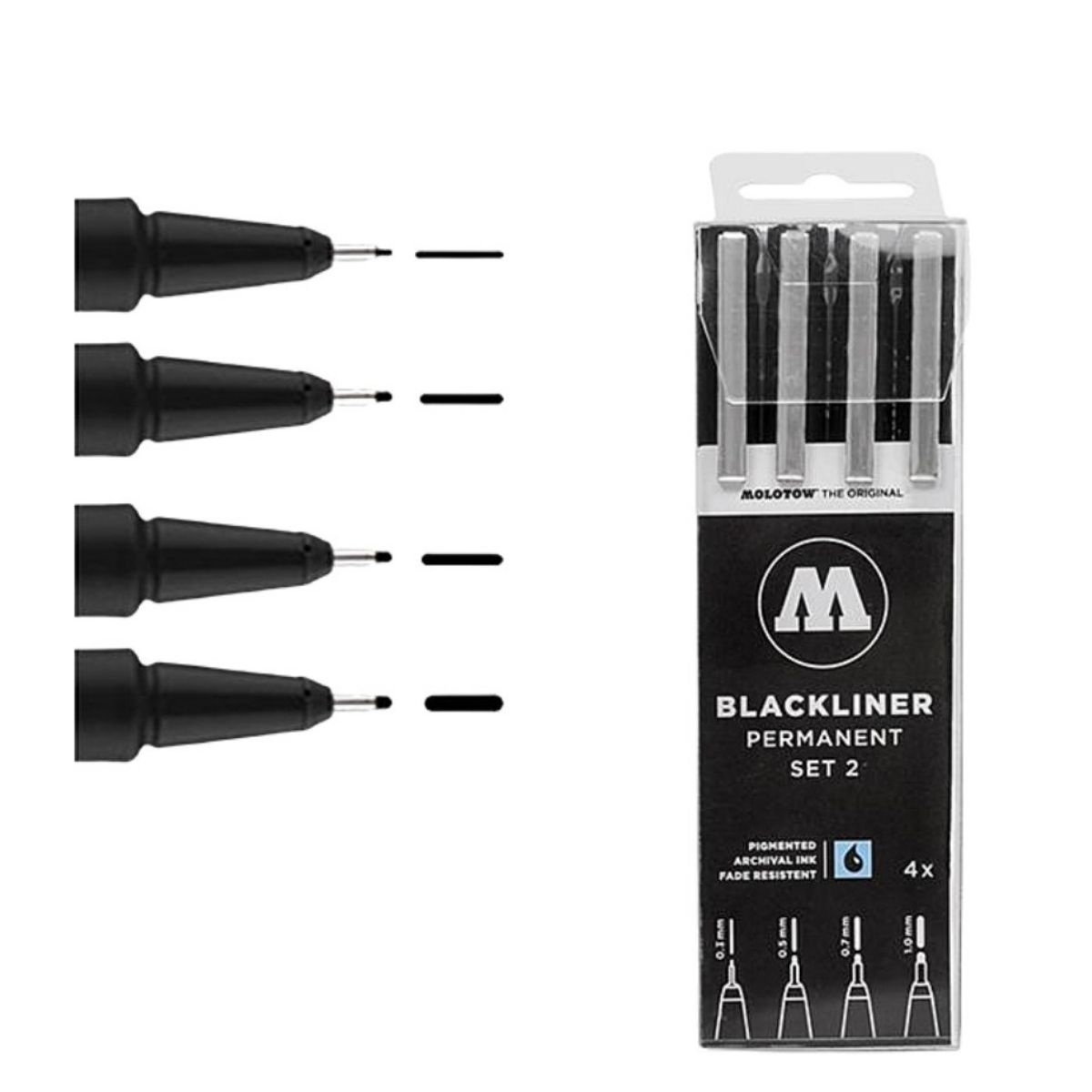 Plumas Estilógrafos Molotow Blackliner Set 2 Tinta color Negro