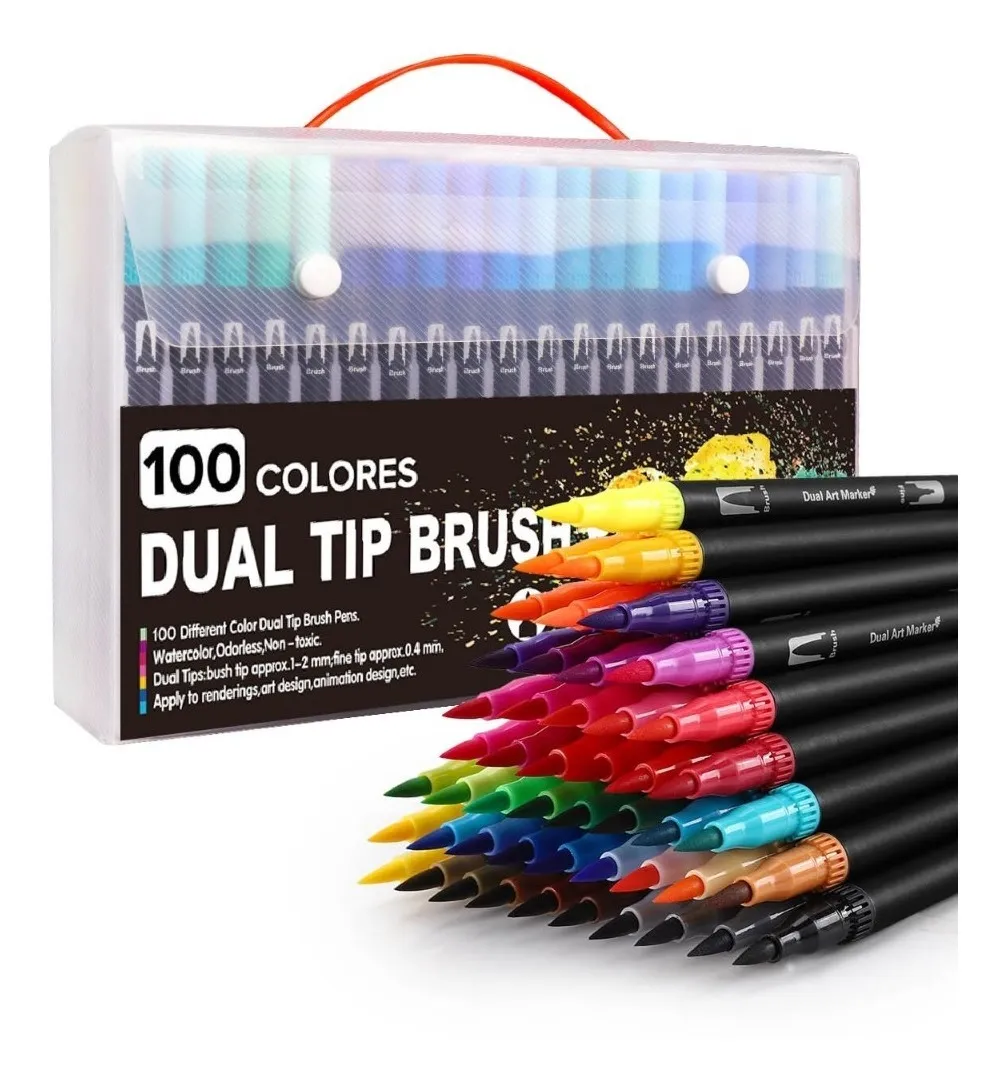 Plumones Dual Tip Brush Doble Punta 100 Colores