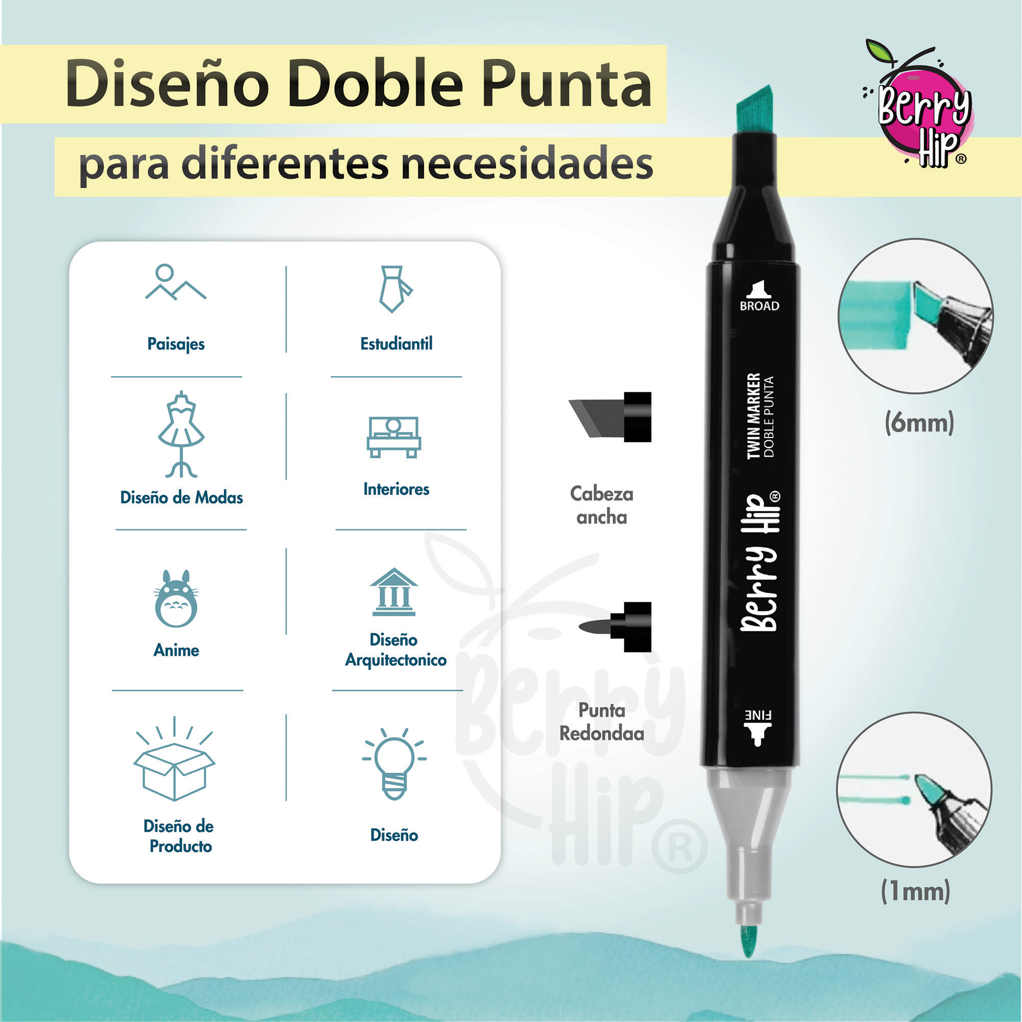 Foto 3 pulgar | Kit Marcadores Doble Punta Plumones Berry Hip 60 Colores Estuche de Tela