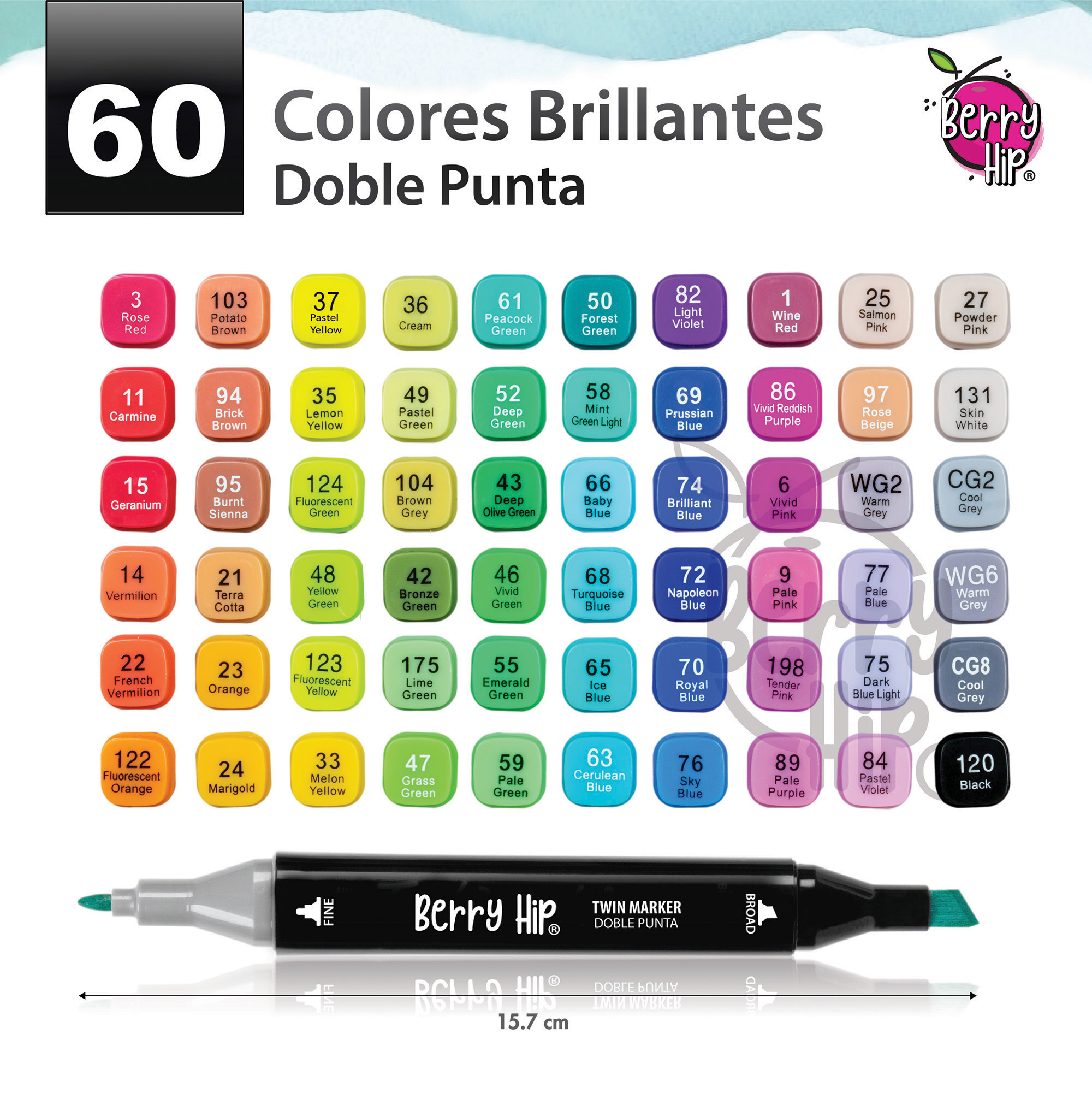 Foto 9 pulgar | Kit Marcadores Doble Punta Plumones Berry Hip 60 Colores Estuche de Tela