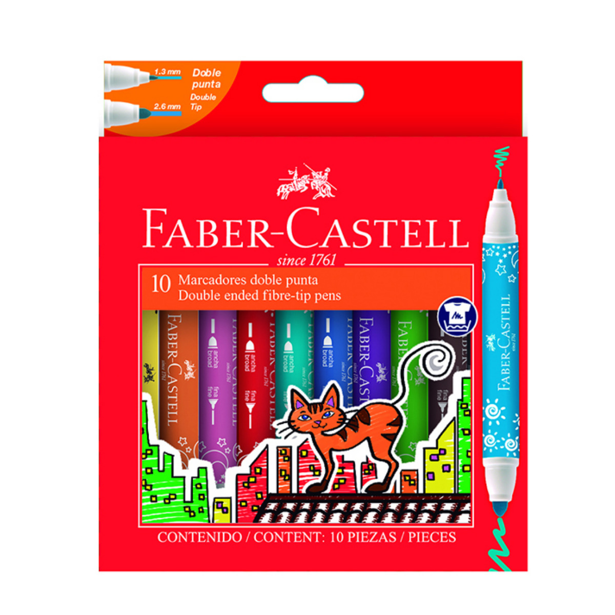 10 Plumones Faber Castell Doble Punta Gruesos