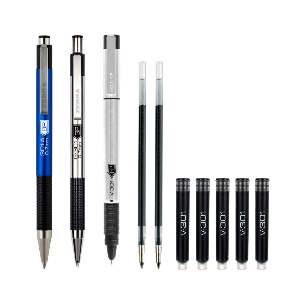 Foto 1 | Paquete 301: 2 Bolígrafos + Pluma Fuente + Repuestos Zebra.