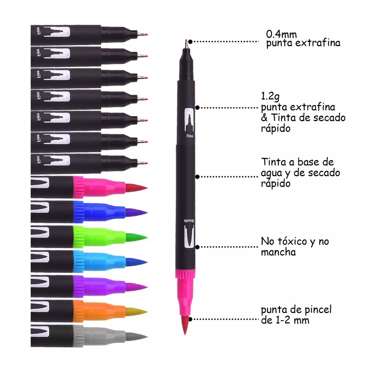 Foto 3 pulgar | Marcadores De Doble Punta 132 Colores Plumones Punta Pincel