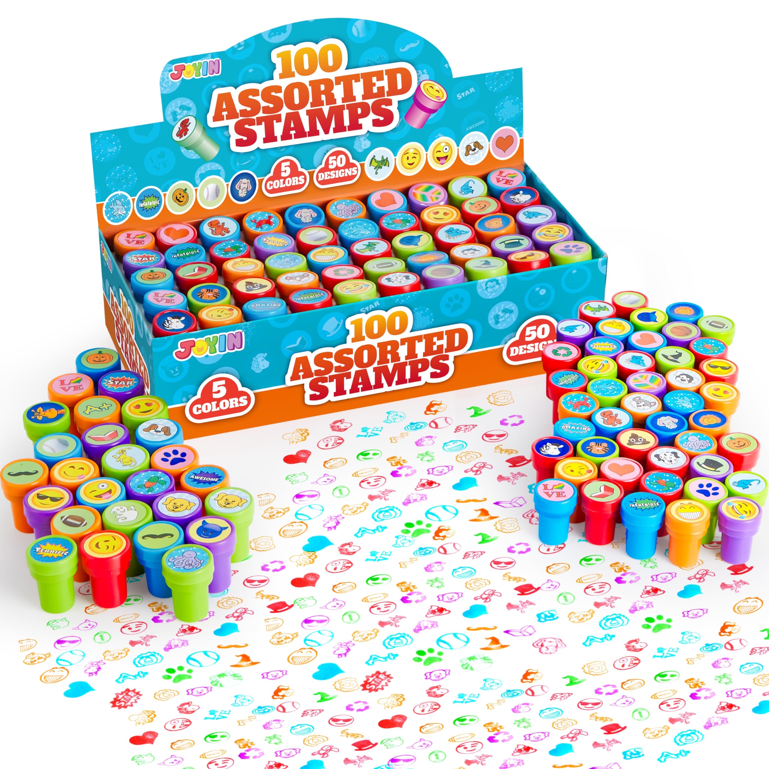 Juego De Sellos Joyin, 100 Unidades, Surtidos, Para Niños, Con Tinta Automática, 50 Diseños - Venta Internacional.