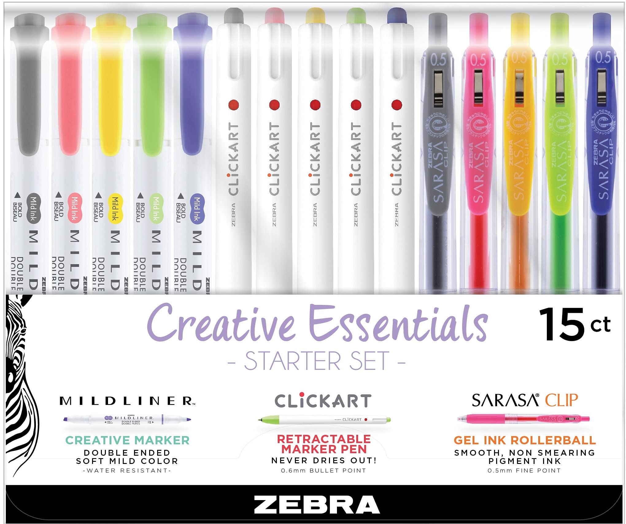 Set De Papelería Zebra Pen Creative Essentials, Paquete De 15 - Venta Internacional.