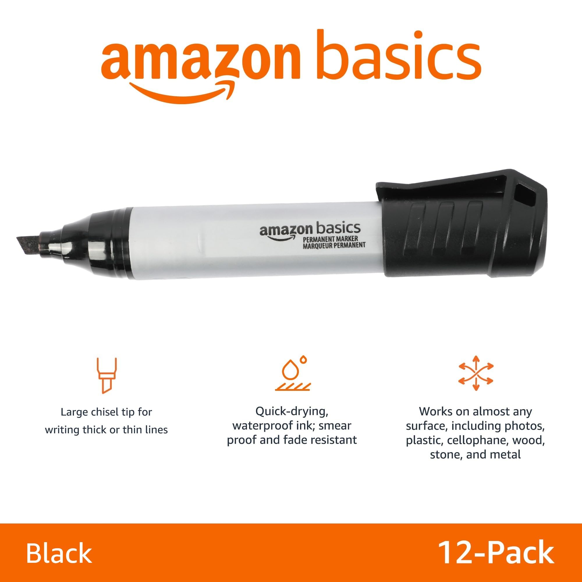 Foto 3 pulgar | Rotuladores Permanentes Amazon Basics Negro Paquete de 12 - Venta Internacional