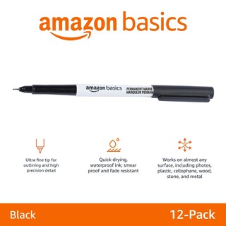 Foto 2 | Rotuladores Permanentes Amazon Basics Ultra Fine Point Black Paquete de 12 - Venta Internacional