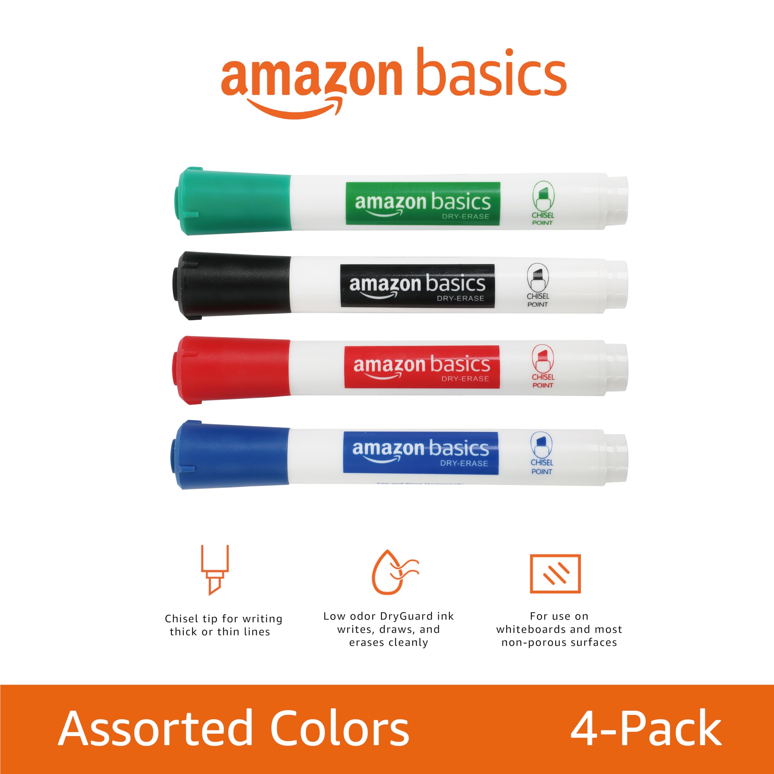 Foto 3 pulgar | Plumones para Pizarrón Blanco de Borrado en Seco Amazon Basics Bajo Olor Paquete de 4 - Venta Internacional