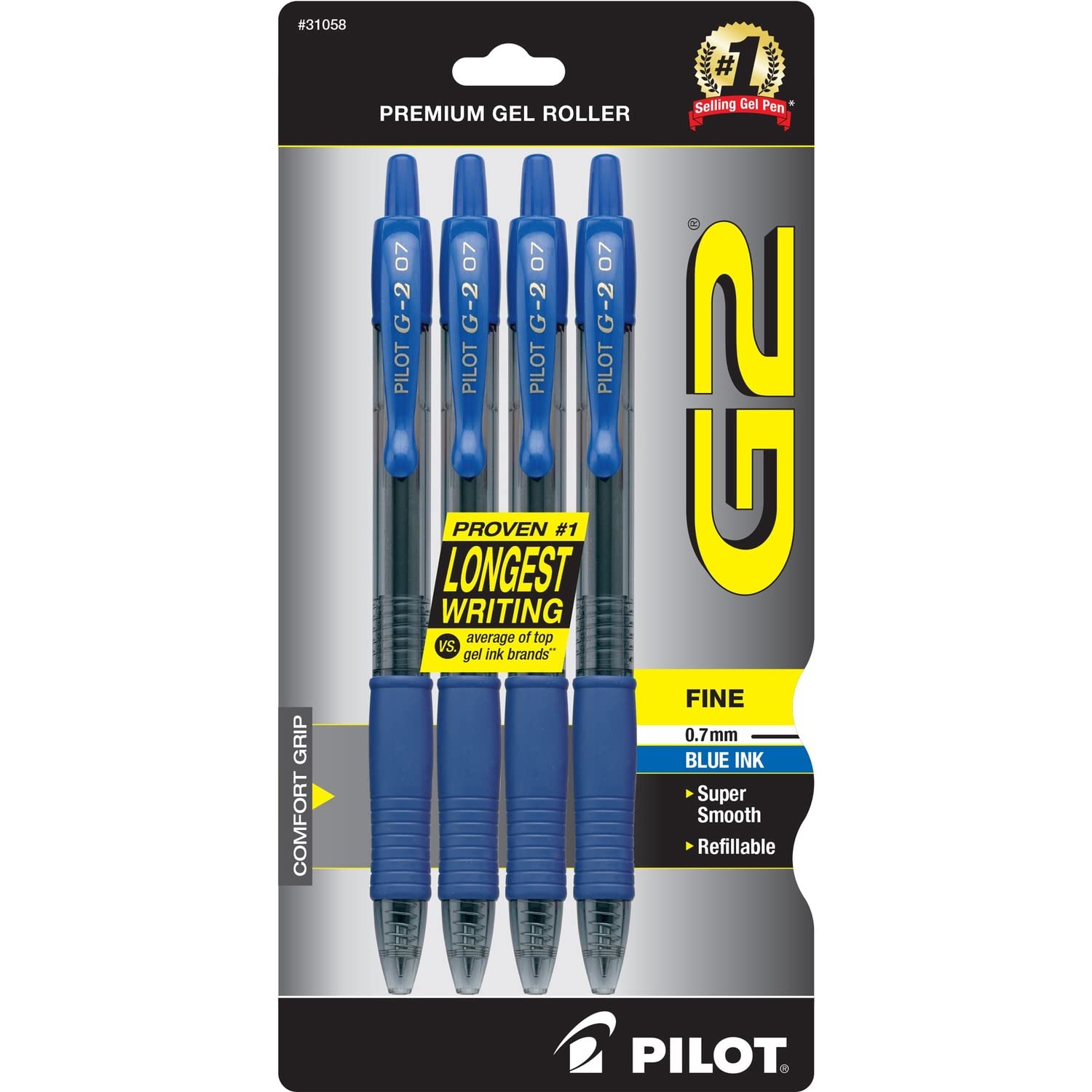 Bolígrafos De Gel Pilot G2 Premium De Punta Fina De 0,7 Mm, Azul X4 - Venta Internacional.