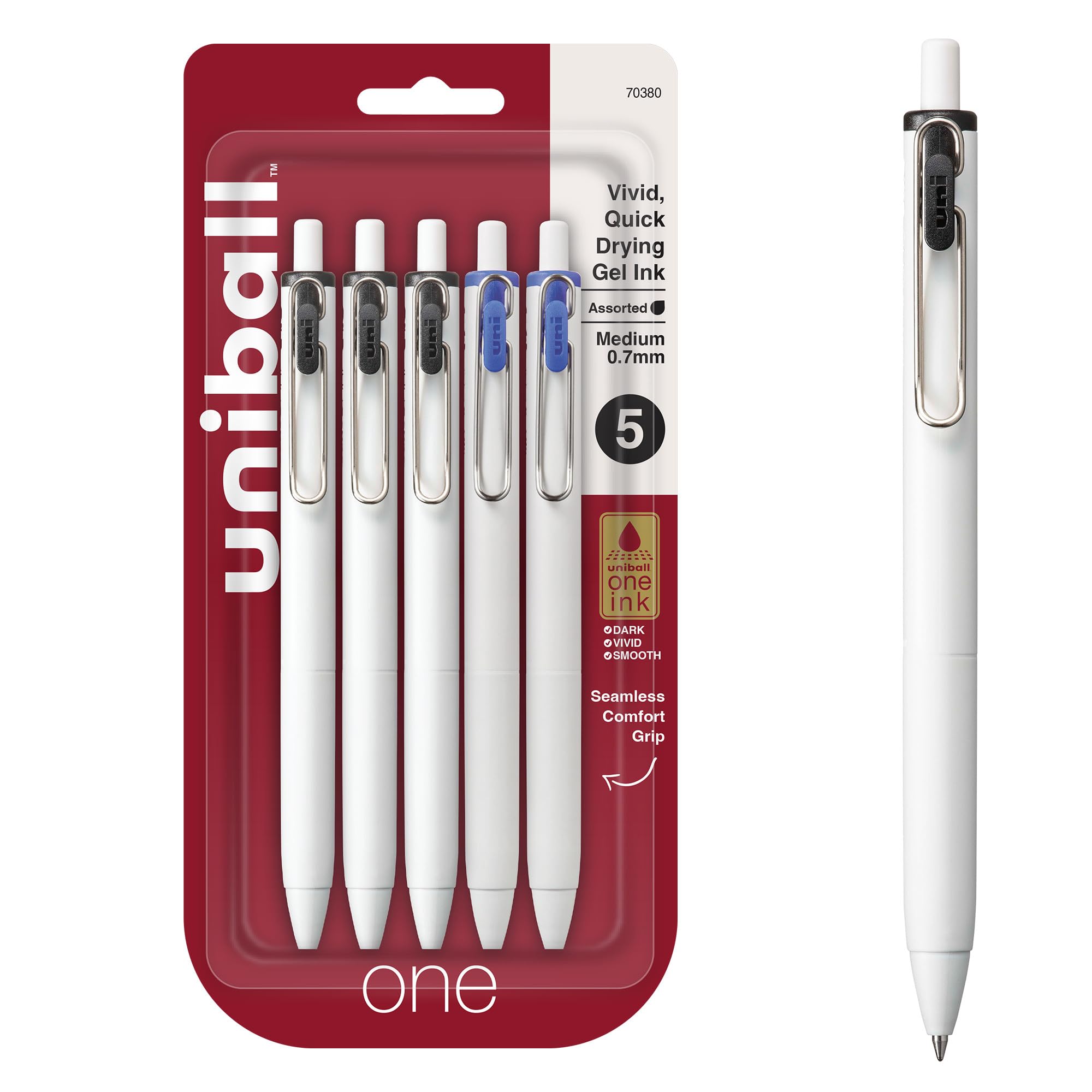 Bolígrafos De Gel Uni-ball Uni One Retráctiles De Punta Media De 0,7 Mm, Paquete De 5 - Venta Internacional.