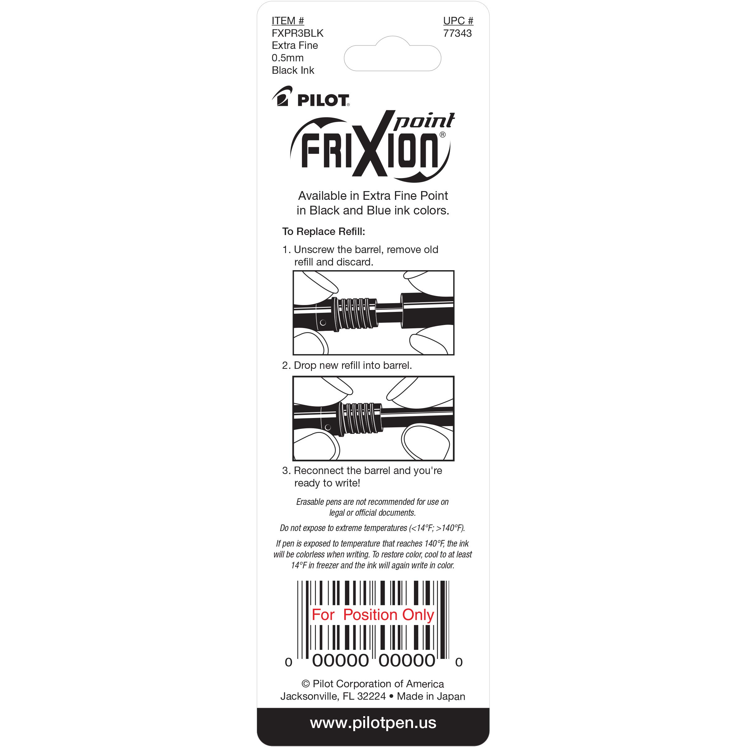 Foto 2 | Recambios De Tinta De Gel Pilot Frixion Point De 0,5 Mm, Color Negro Extrafino, X3 - Venta Internacional.