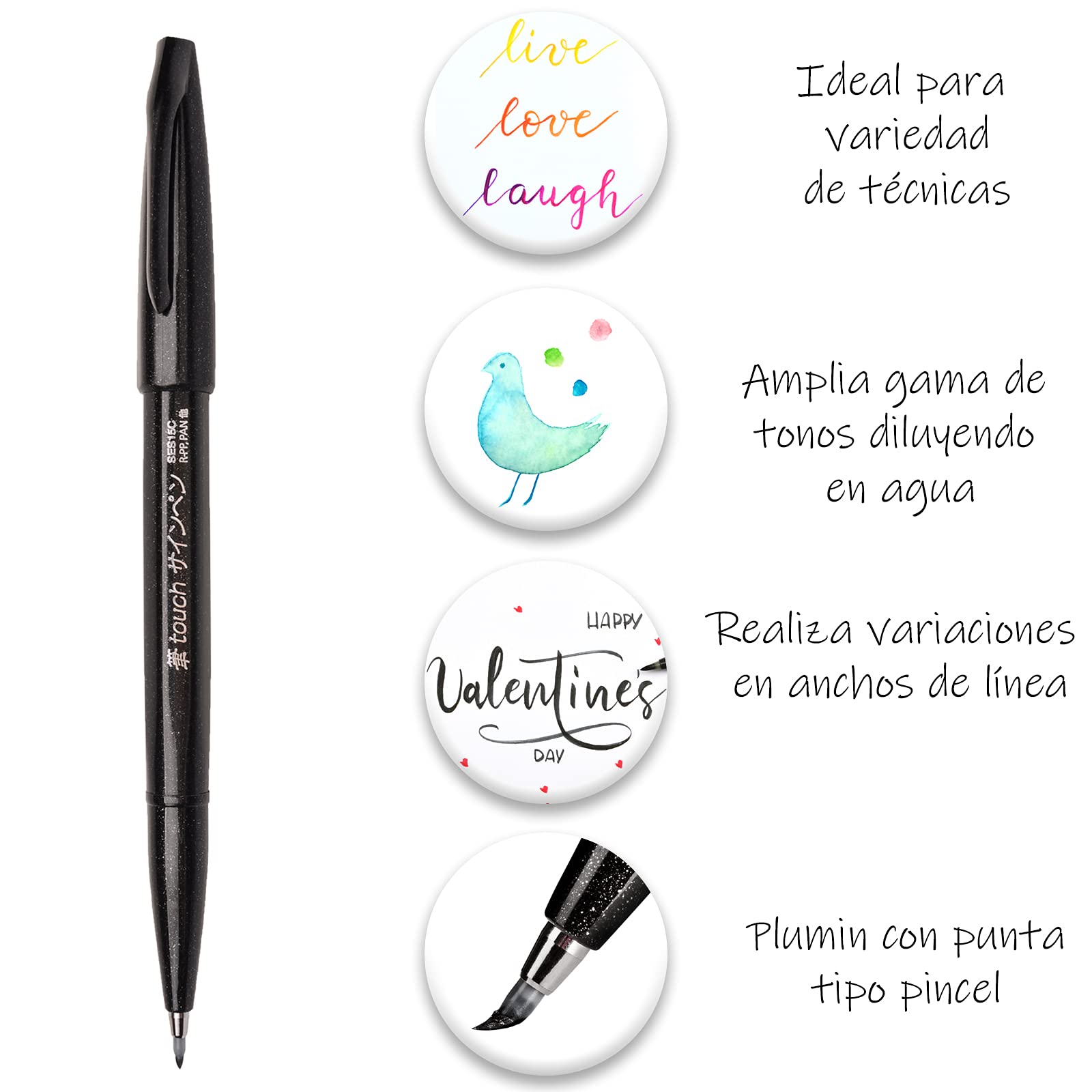 Foto 4 pulgar | Marcadores Con Punta De Pincel Pentel 3 U-ses15c-aen-est A Base De Agua - Venta Internacional.