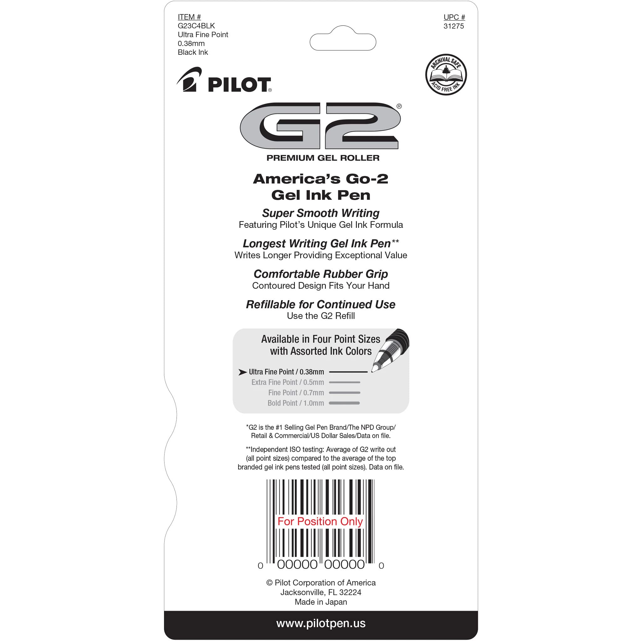 Foto 3 pulgar | Bolígrafos De Gel Pilot G2 Premium Ultrafinos De 0,38 Mm, Paquete De 4 - Venta Internacional.
