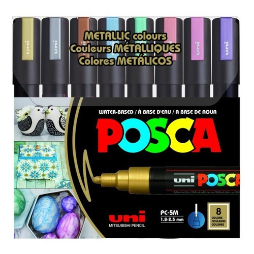 Foto 2 pulgar | Marcadores Posca Pc-5m Colores Metalicos Set 8u Elfleaf