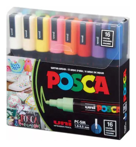 Foto 2 pulgar | Uni Posca Pc-5m Punta Media De 16 Colores Originales Color M1 Elfleaf