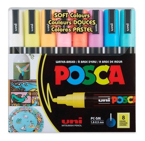 Foto 2 pulgar | Set de Marcadores Uni-Ball de Acrílico Posca 5M 8 Colores Pastel