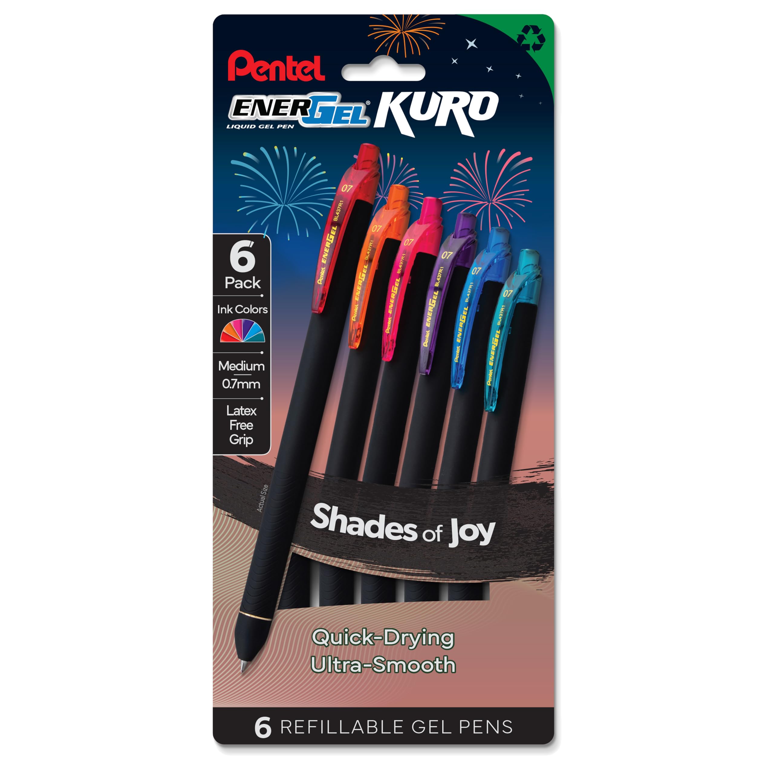 Bolígrafo Retráctil Pentel Energel Kuro Shades Of Joy, Paquete De 6 - Venta Internacional.