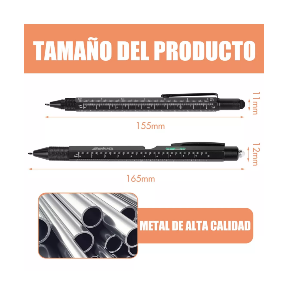 Foto 3 pulgar | Pluma Ingeniero Bolígrafo Multiherramienta 9 En1 Negro Belug