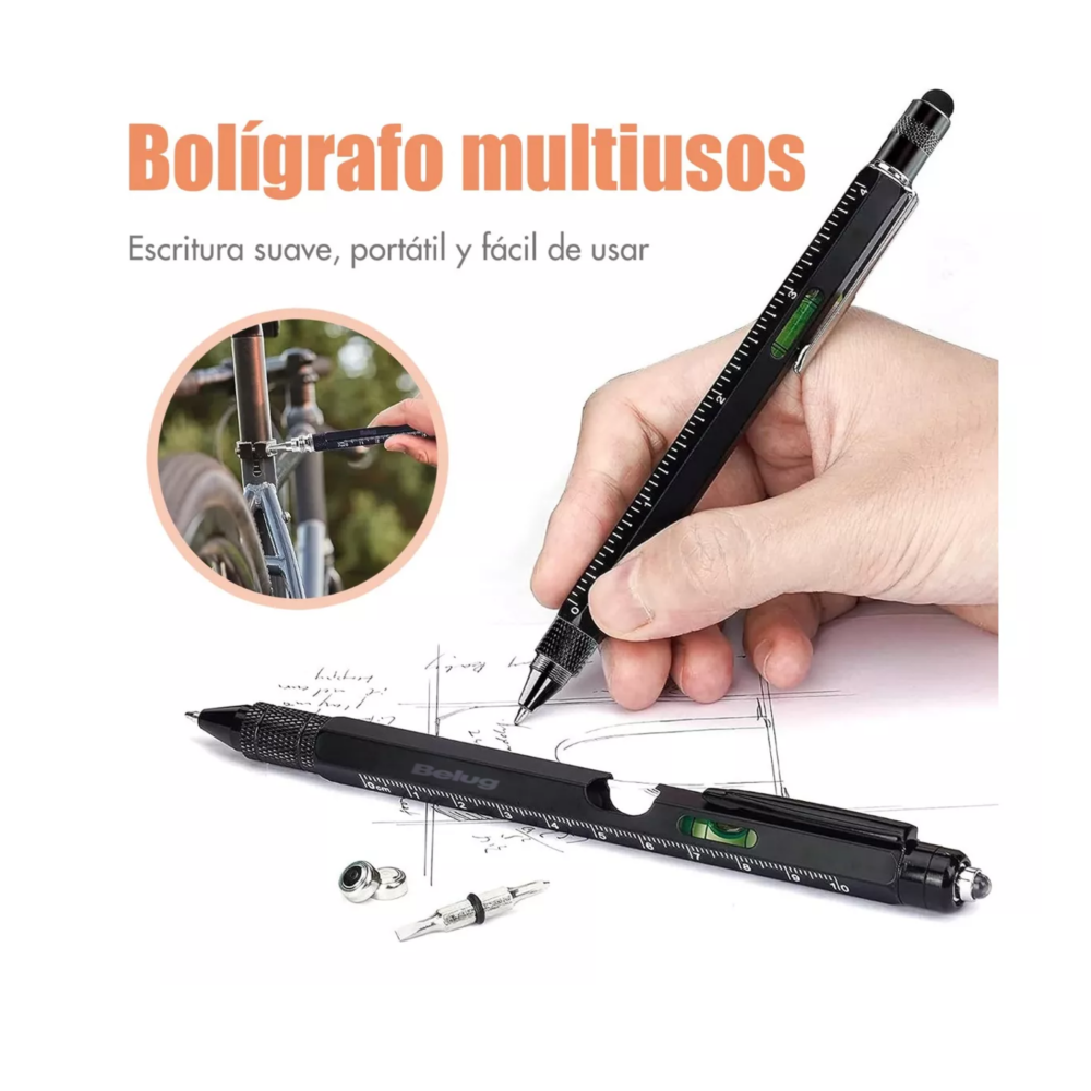 Foto 4 pulgar | Pluma Ingeniero Bolígrafo Multiherramienta 9 En1 Negro Belug