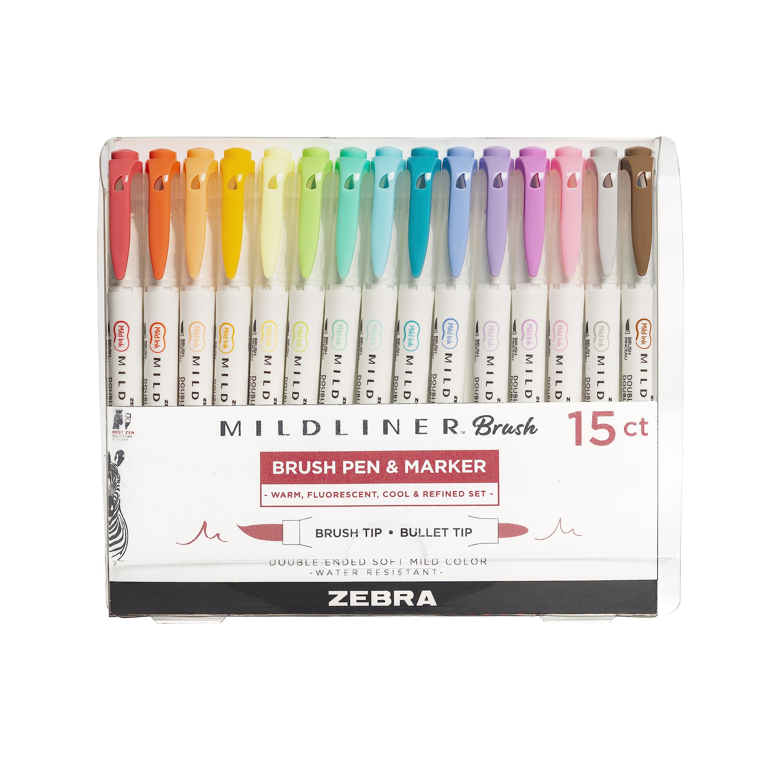 Rotulador Zebra Pen Mildliner Brush De Doble Punta, 15 Colores - Venta Internacional.