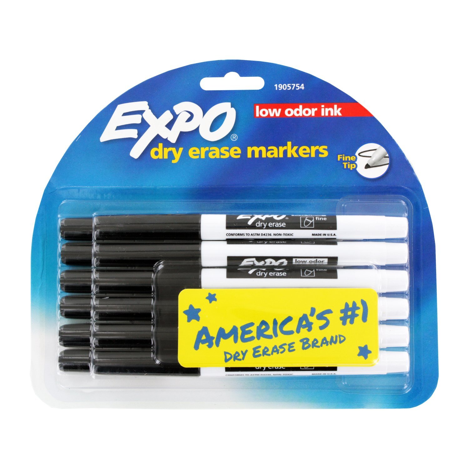Marcadores De Borrado En Seco Expo De Punta Fina, Bajo Olor, Color Negro, Paquete De 12 - Venta Internacional.