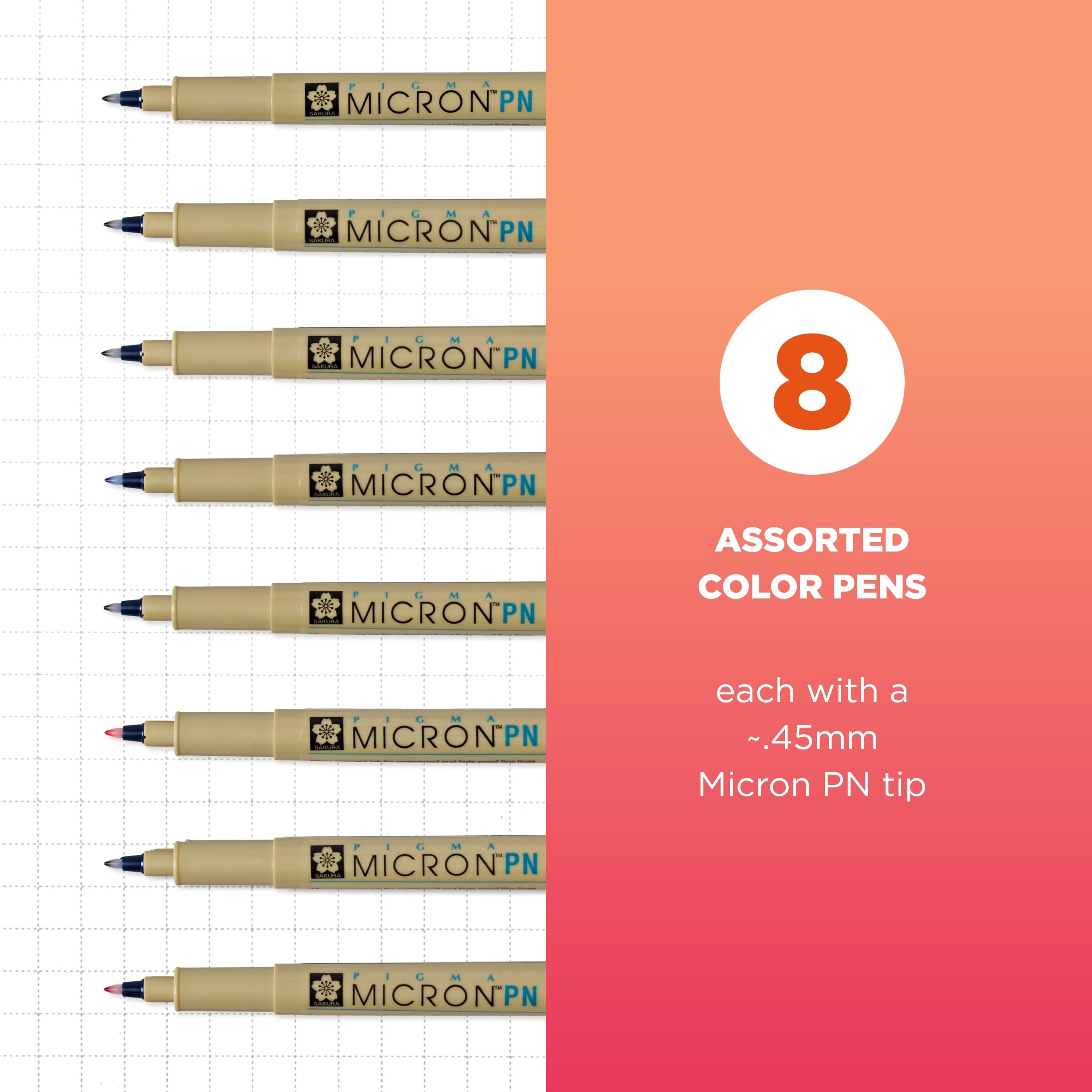 Foto 2 | Bolígrafo Sakura Pigma Micron Con Punta De Plástico De 0,45 Mm, Paquete De 8 - Venta Internacional.