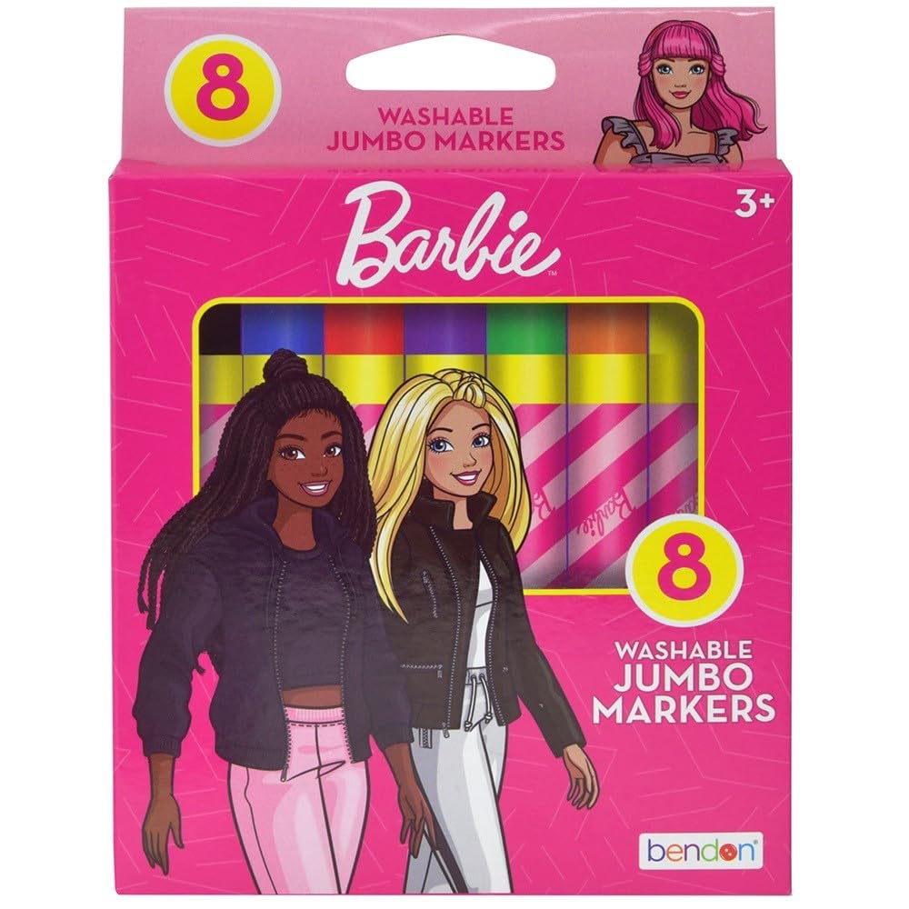 Marcadores Jumbo Lavables Bendon Barbie, 8 Unidades - Venta Internacional.