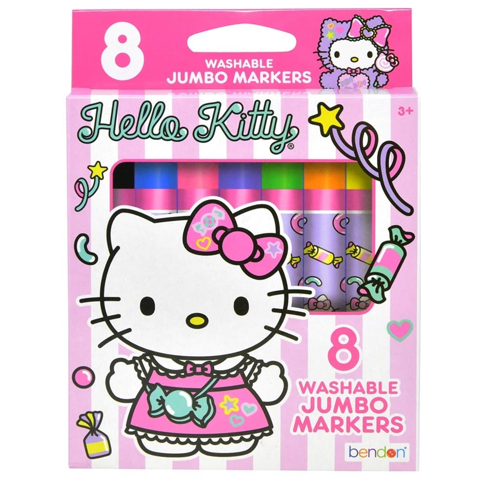 Marcadores Gigantes Lavables Bendon Hello Kitty, 8 Unidades - Venta Internacional.