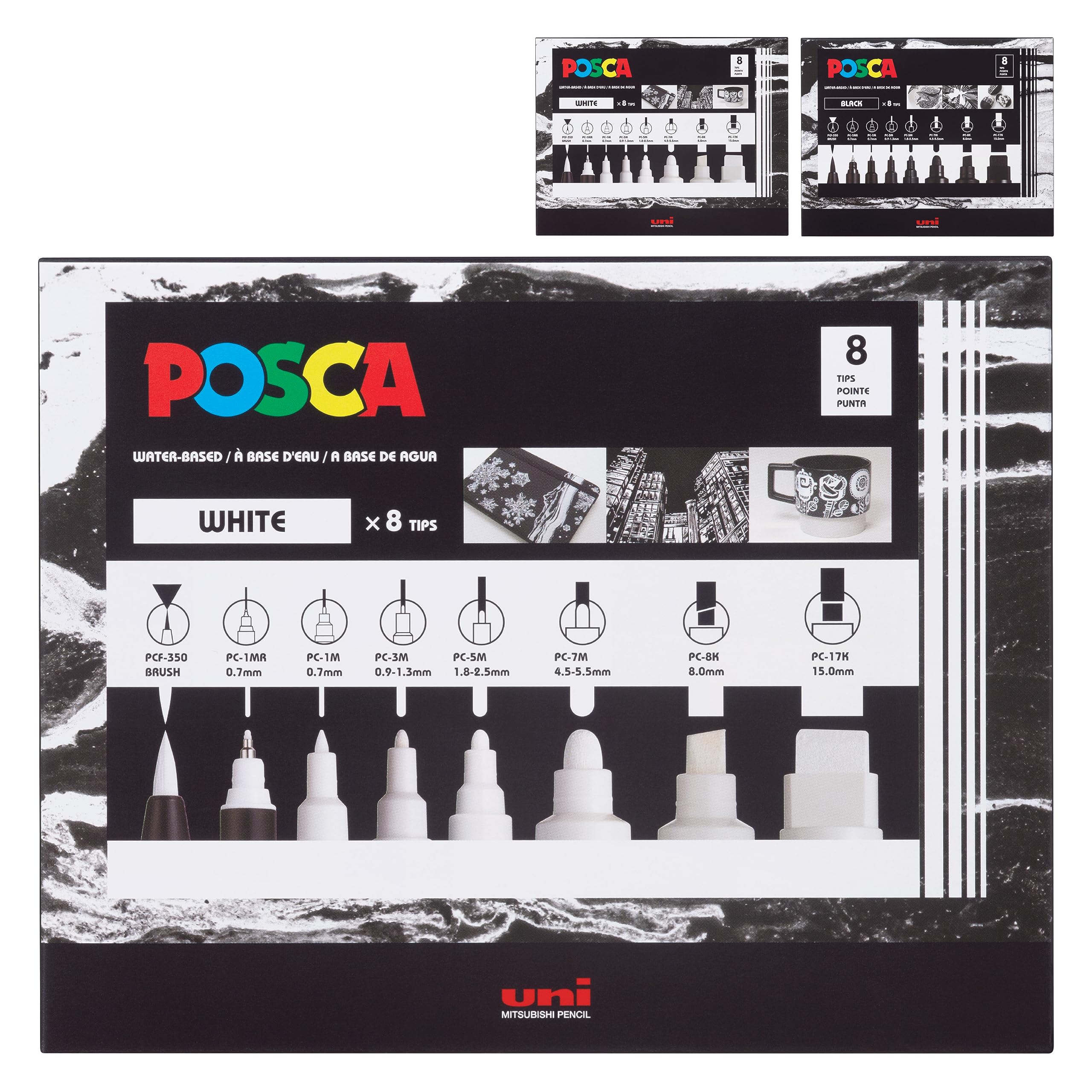 Juego De Rotuladores De Pintura Acrílica Uni Posca De 8 Puntas, Color Blanco, No Tóxico - Venta Internacional.