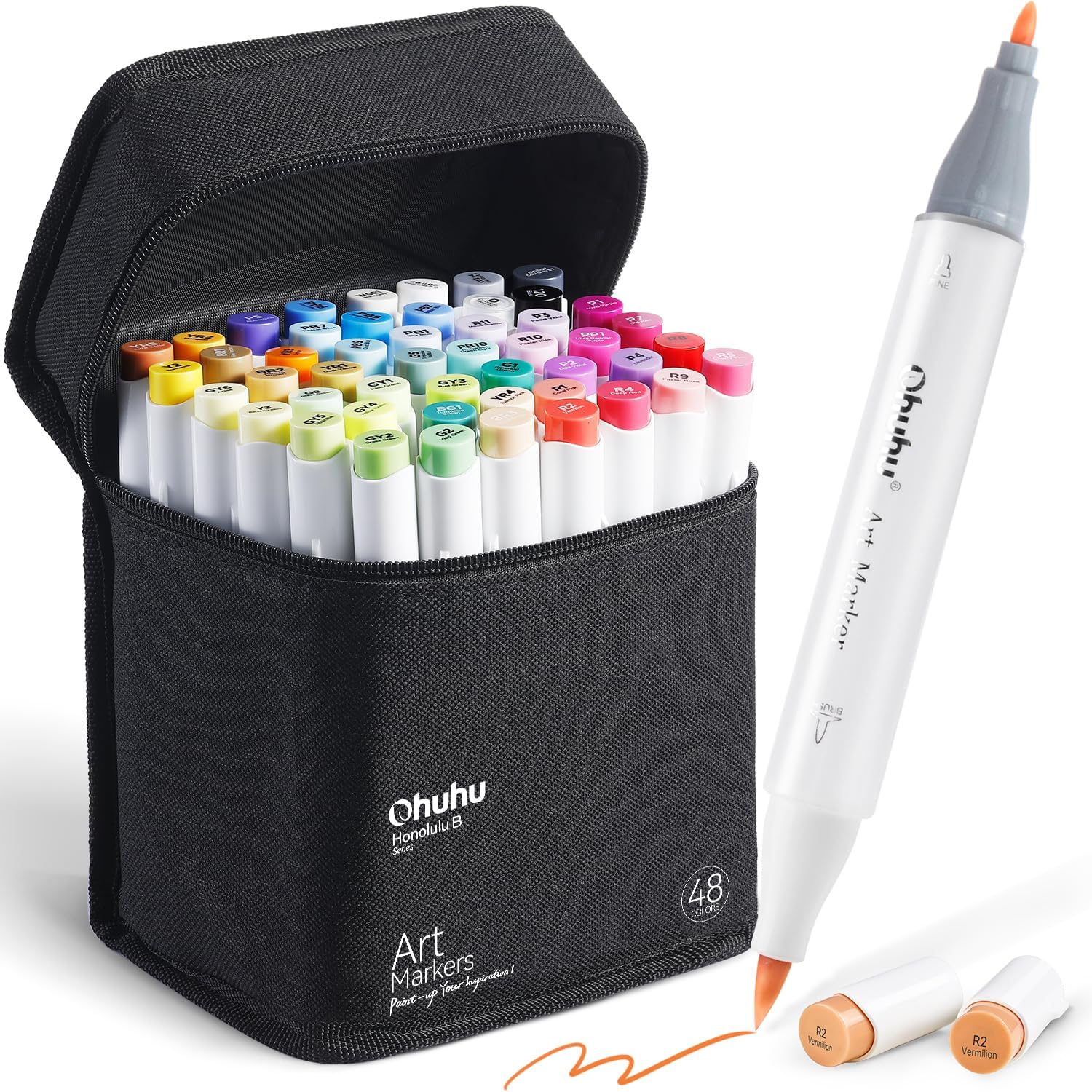 Marcadores De Alcohol Ohuhu Con Punta De Pincel, Punta Doble, 48 Colores - Venta Internacional.