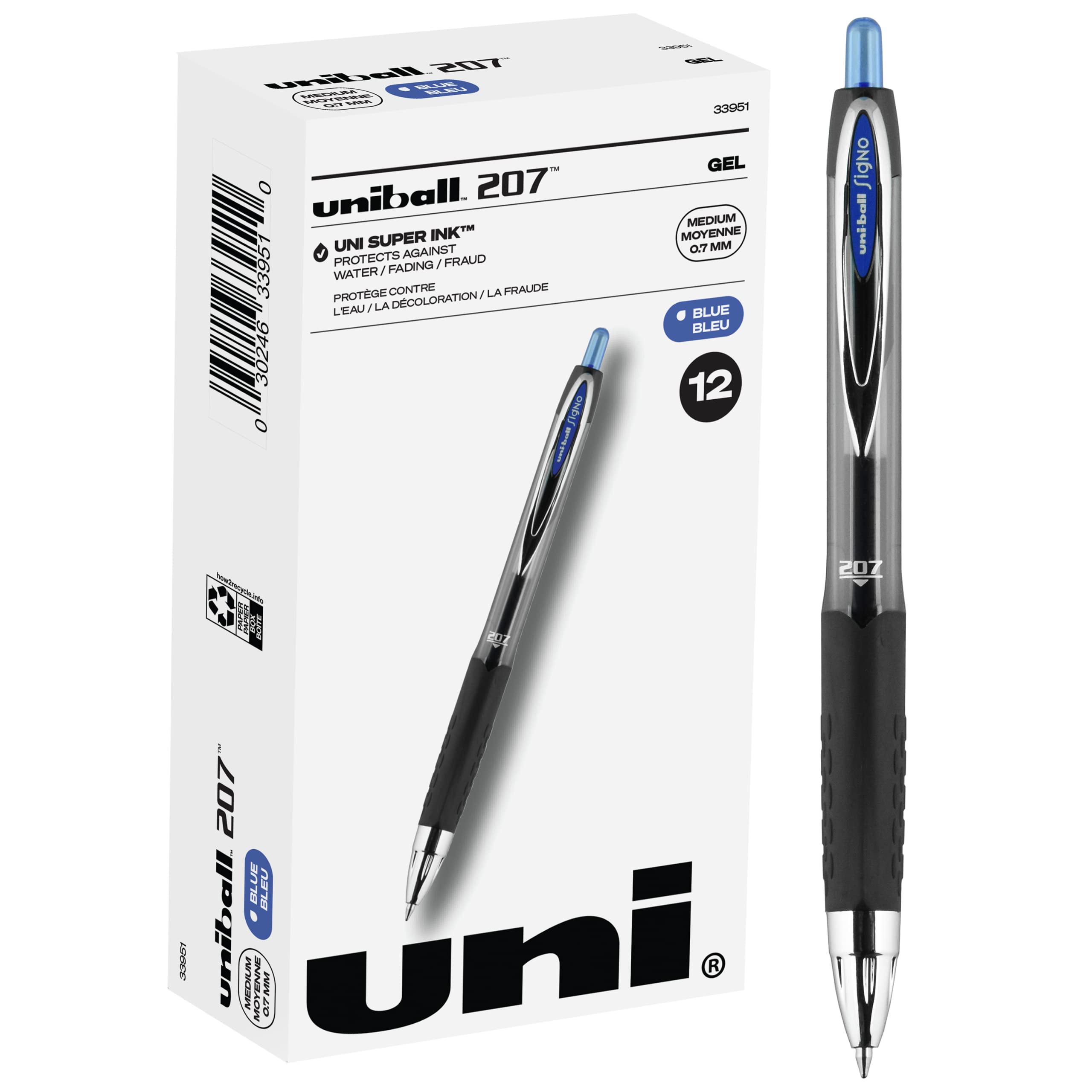Foto 2 pulgar | Bolígrafos De Gel Uni-ball 207 Retráctiles De Punta Media, Color Azul, Paquete De 12 - Venta Internacional.