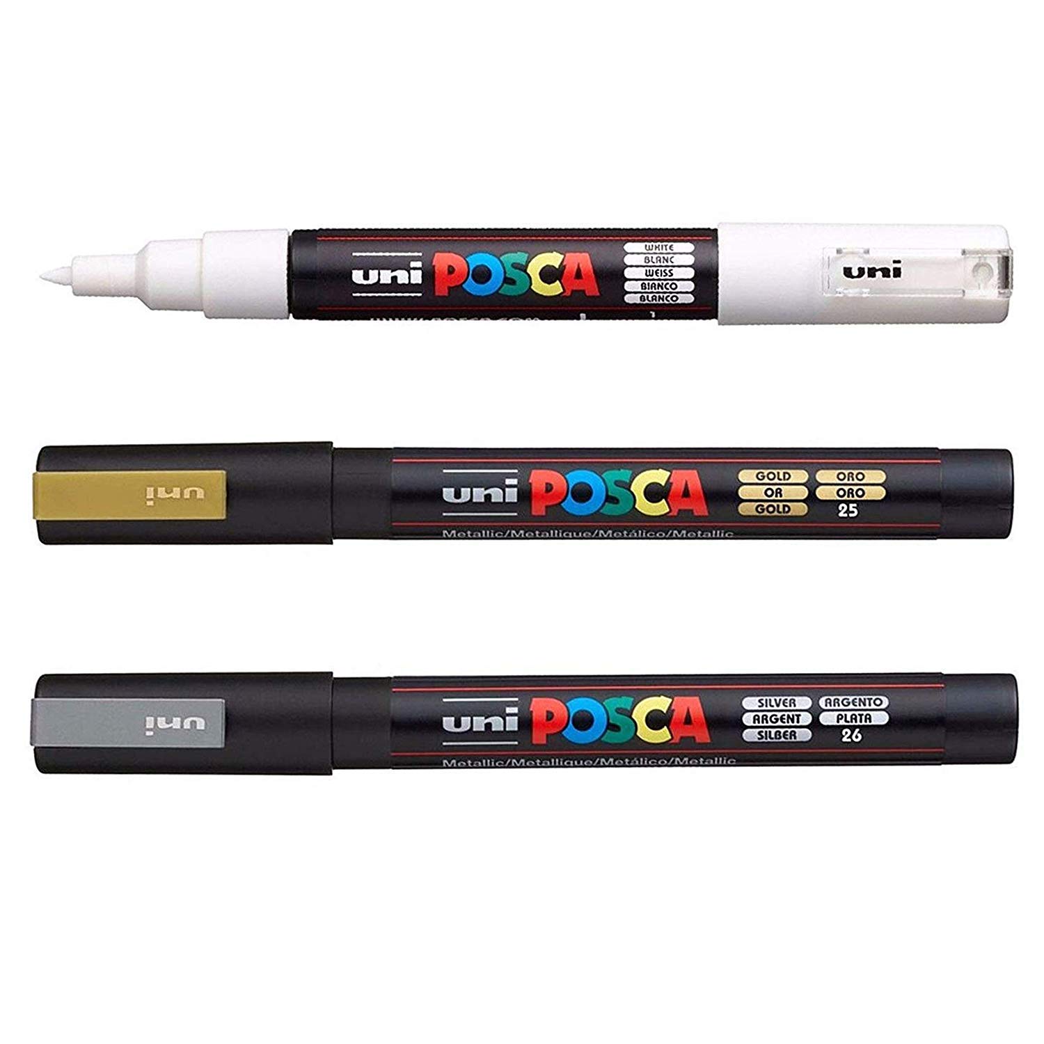 Foto 1 | Juego De Rotuladores Posca Pc-3m De Vidrio Y Metal Blanco, Dorado Y Plateado - Venta Internacional.