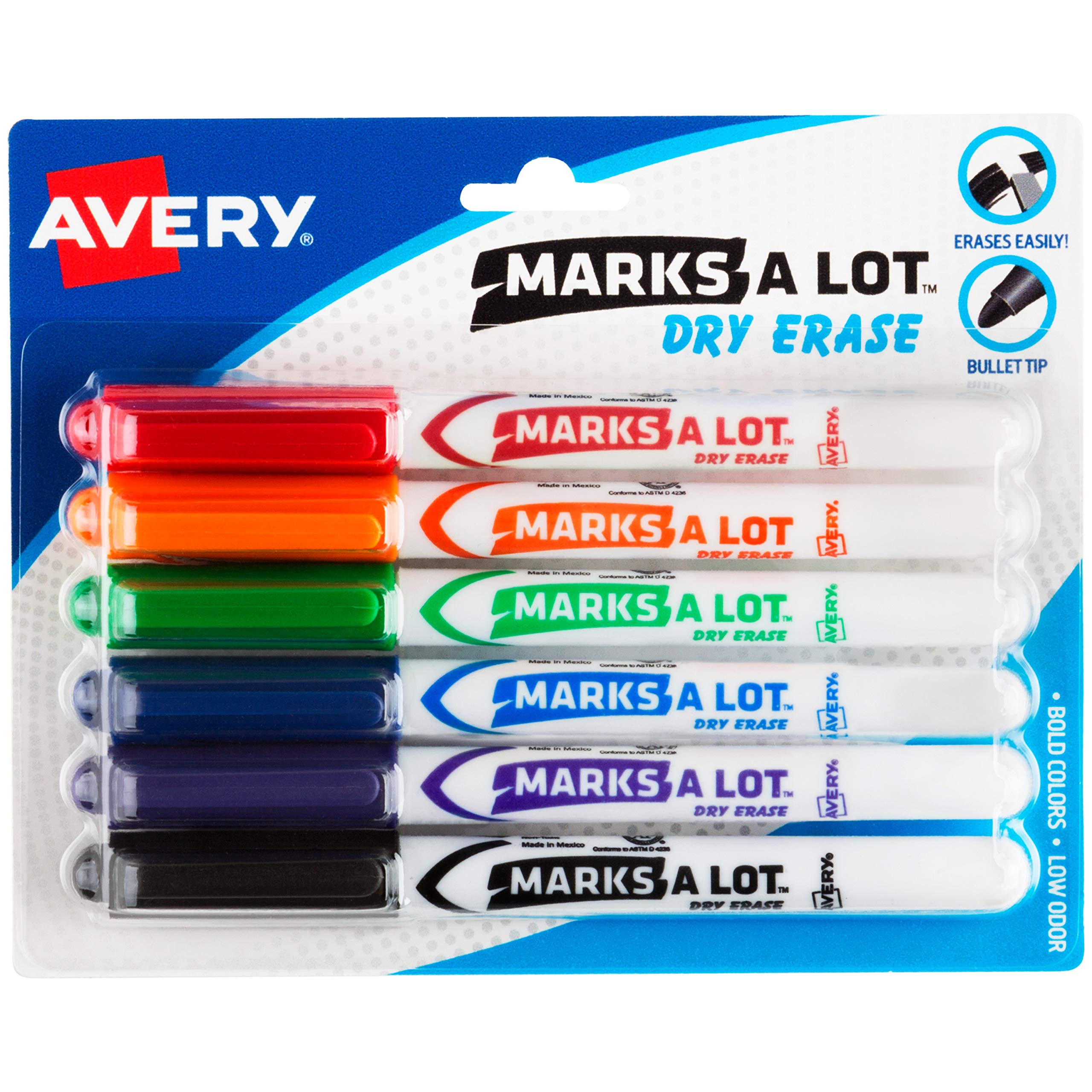 Foto 1 | Rotuladores De Borrado En Seco Avery Marks A Lot, De Bajo Olor, 6 Colores - Venta Internacional.