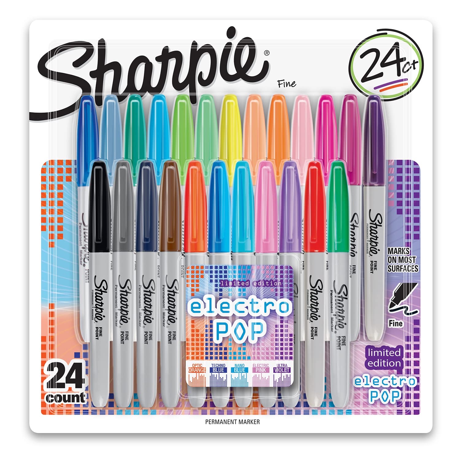 Foto 2 pulgar | Rotuladores Permanentes Sharpie Electro Pop Fine Point, 24 Unidades - Venta Internacional.