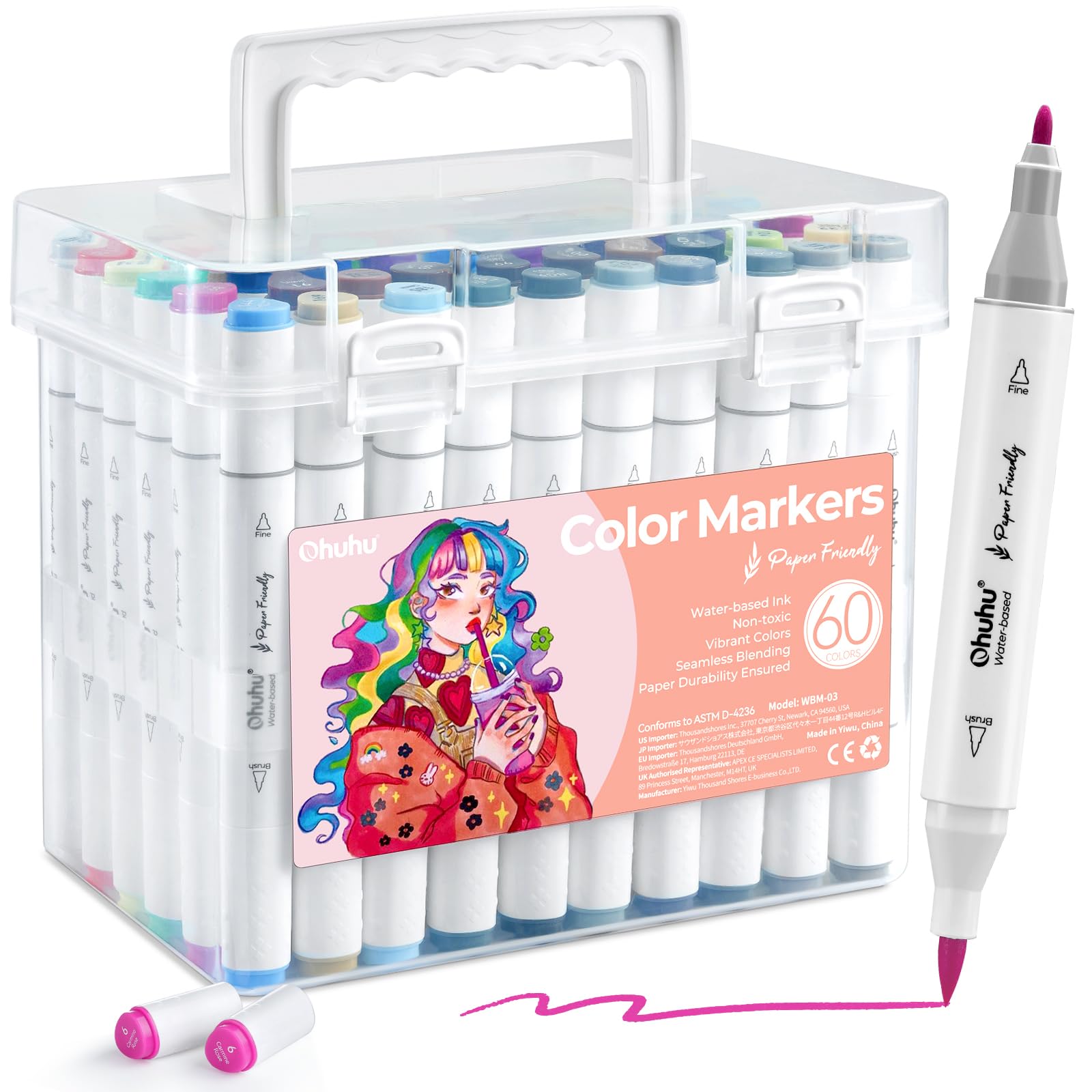 Foto 1 | Rotuladores Para Colorear Ohuhu, 60 Colores, Doble Pincel, Puntas Finas - Venta Internacional.