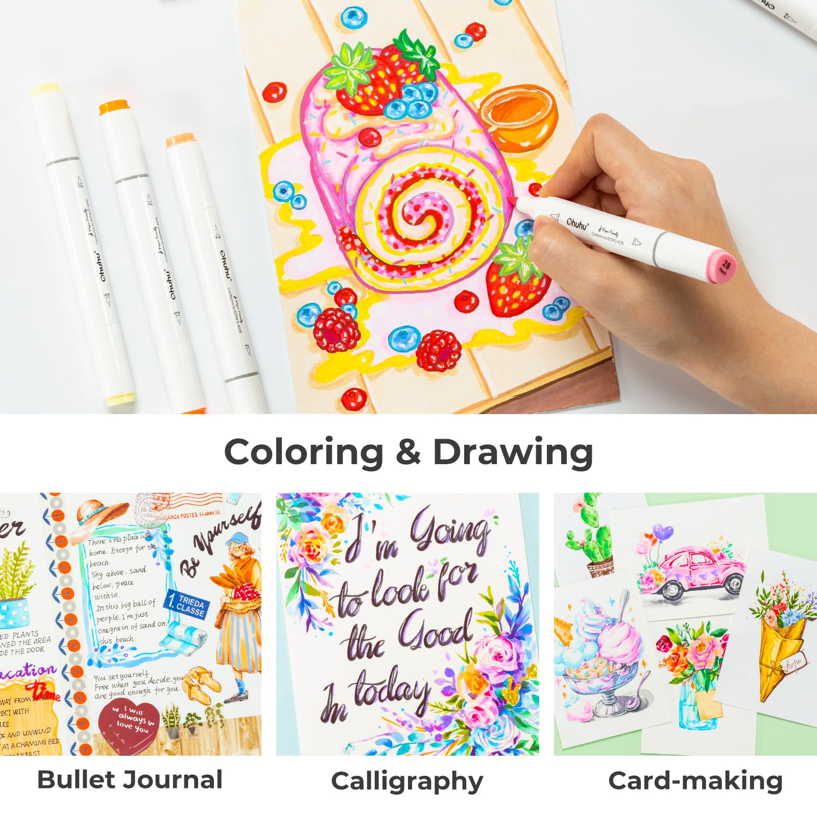 Foto 7 | Rotuladores Para Colorear Ohuhu, 60 Colores, Doble Pincel, Puntas Finas - Venta Internacional.
