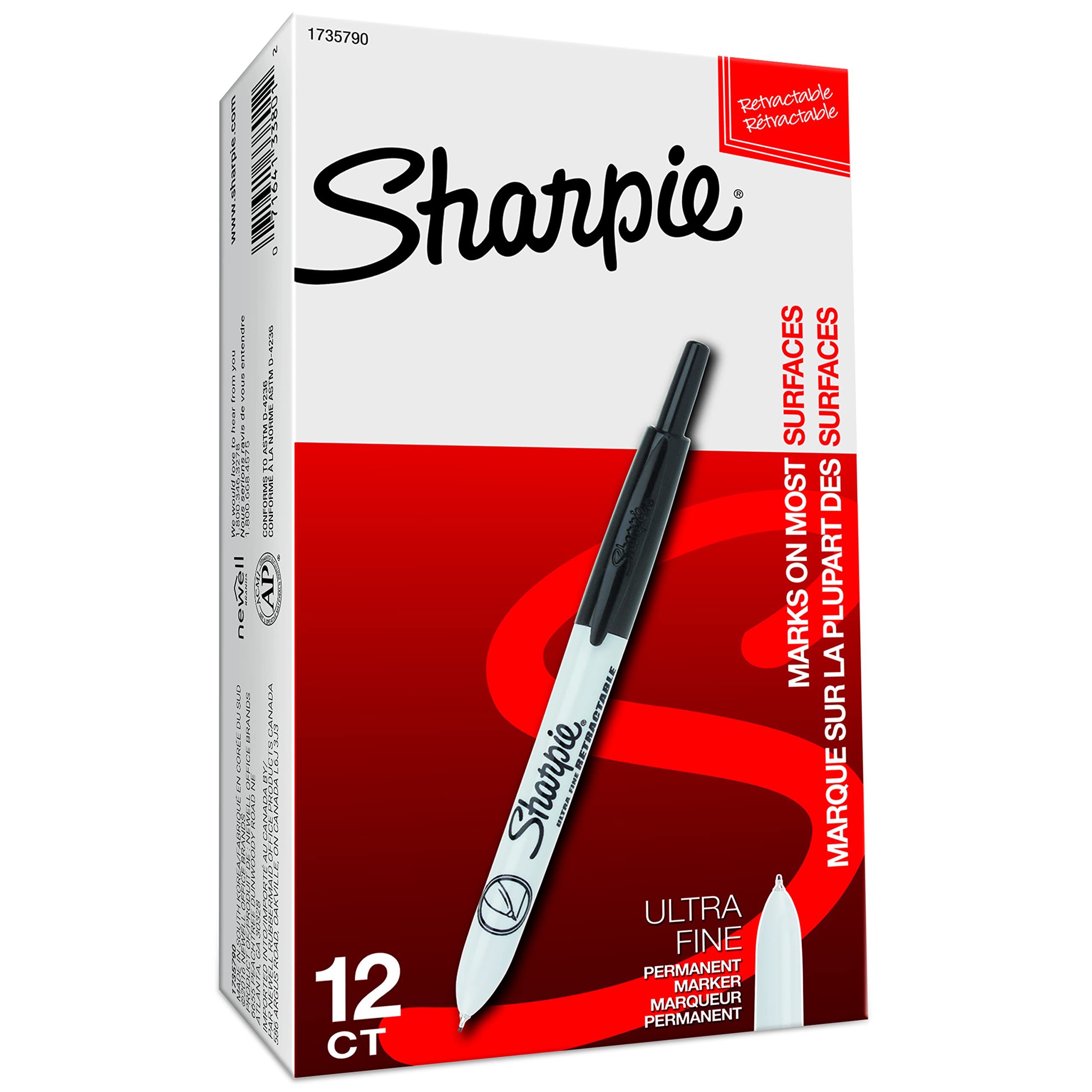 Foto 7 pulgar | Rotuladores Permanentes Sharpie Retráctiles Ultrafinos Negros 12 - Venta Internacional.